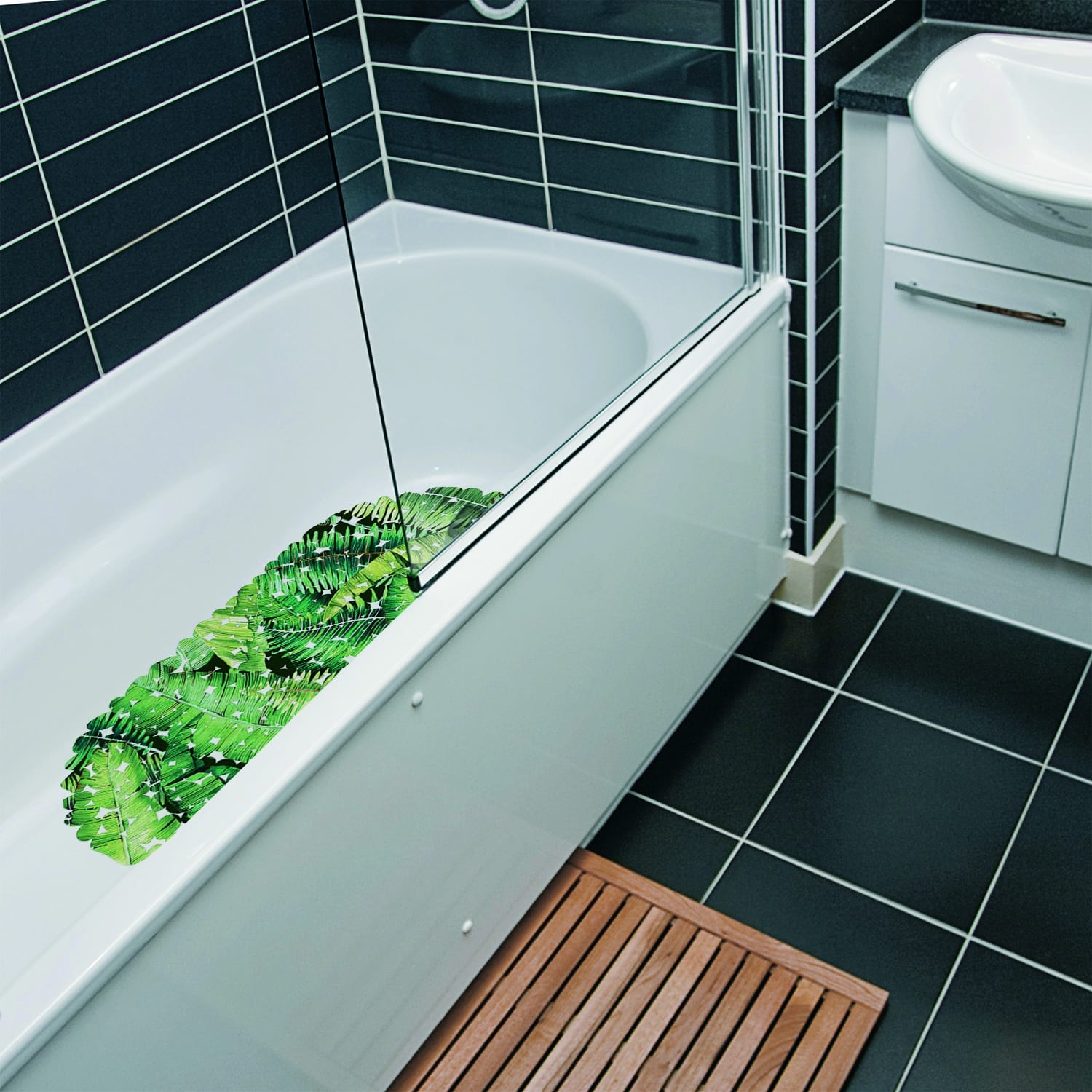 Leaf Bathtub and Shower Mat - 27" x 14" Green Waterproof Non-Slip Quick Dry Rug, Non-Absorbent Dirt Resistant Perfect for Bathroom, Shower, Restroom and Bathtub