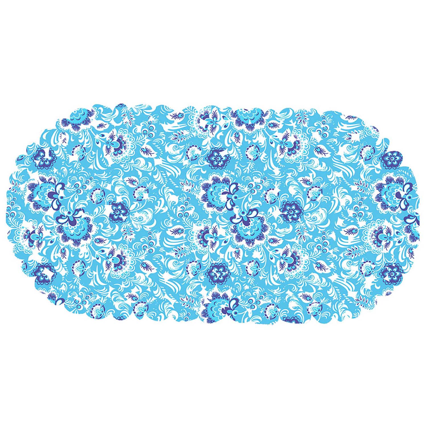 Floral Bathtub and Shower Mat - 27" x 14" Light Blue Waterproof Non-Slip Quick Dry Rug, Non-Absorbent Dirt Resistant Perfect for Bathroom, Shower, Restroom and Bathtub
