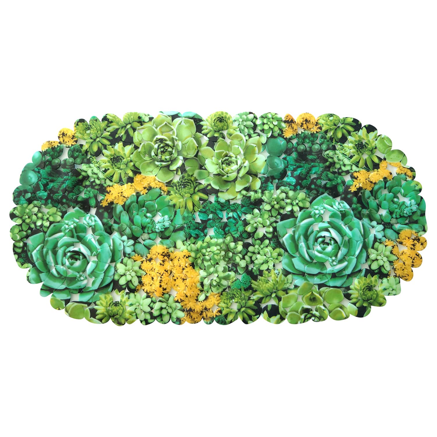 Succulent Bathtub and Shower Mat - 27" x 14" Green Waterproof Non-Slip Quick Dry Rug, Non-Absorbent Dirt Resistant Perfect for Bathroom, Shower, Restroom and Bathtub