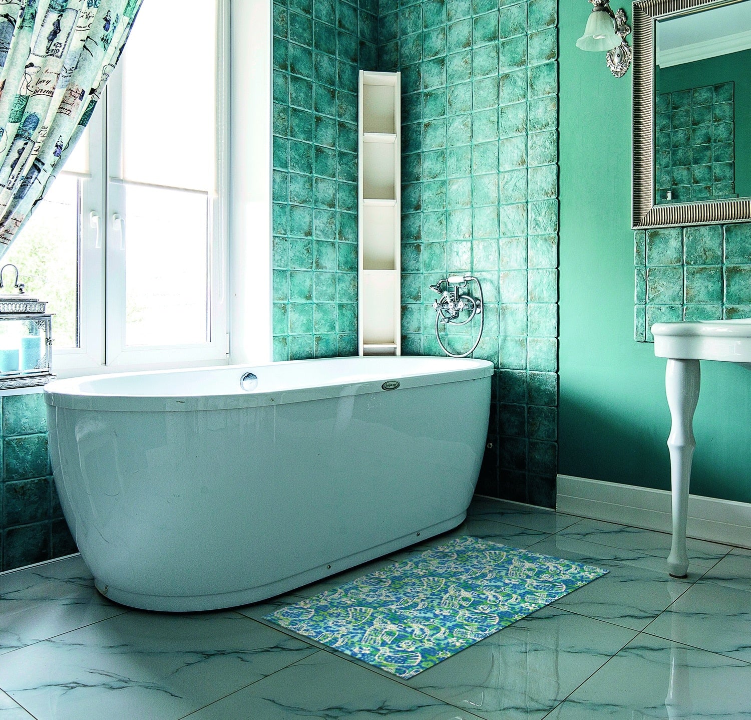 Birds Bathroom Mat - 31" x 26" Light Blue Waterproof Non-Slip Quick Dry Rug, Non-Absorbent Dirt Resistant Perfect for Kitchen, Bathroom and Restroom