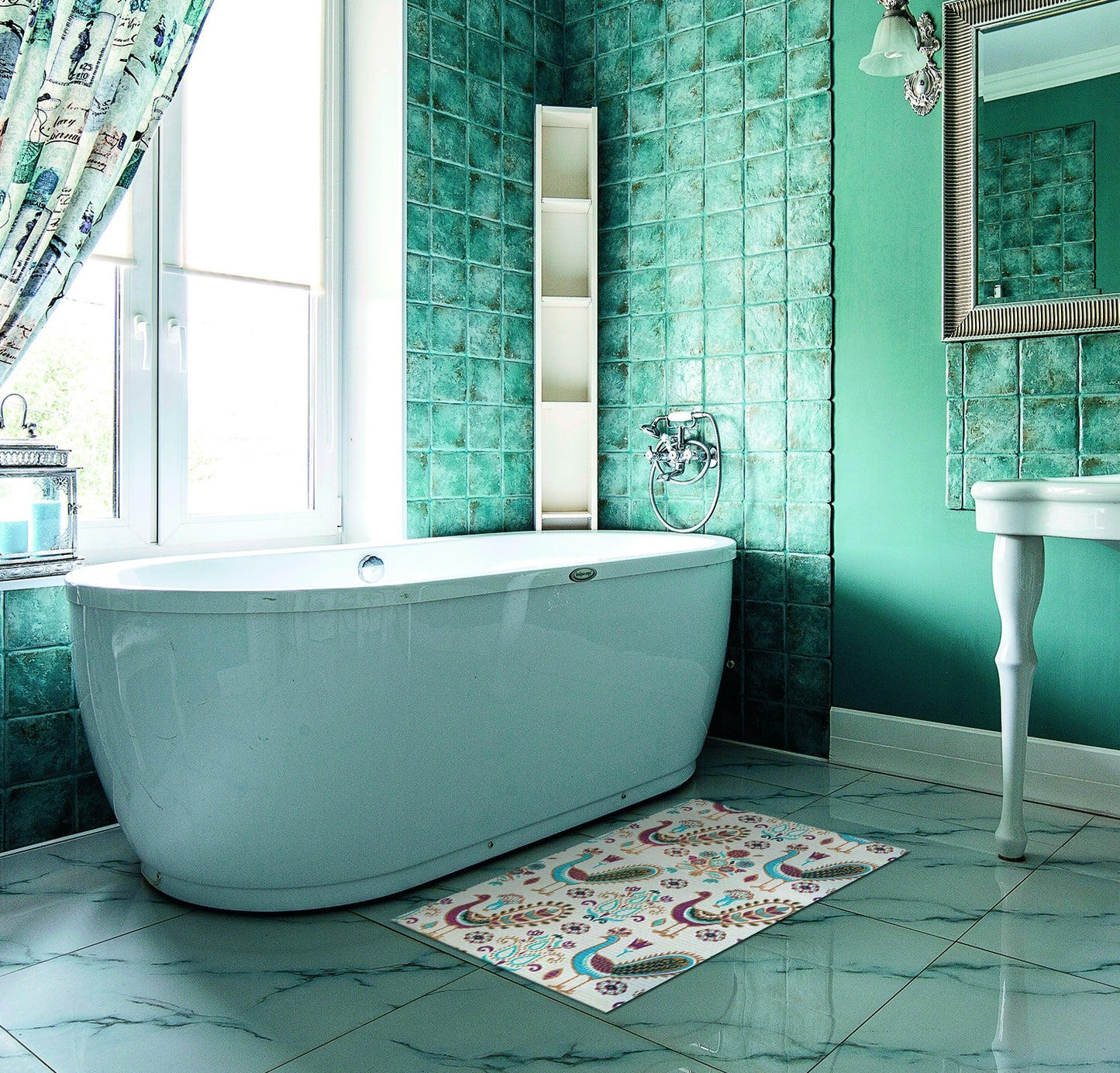 Birds Bathroom Mat - 31" x 26" White Waterproof Non-Slip Quick Dry Rug, Non-Absorbent Dirt Resistant Perfect for Kitchen, Bathroom and Restroom