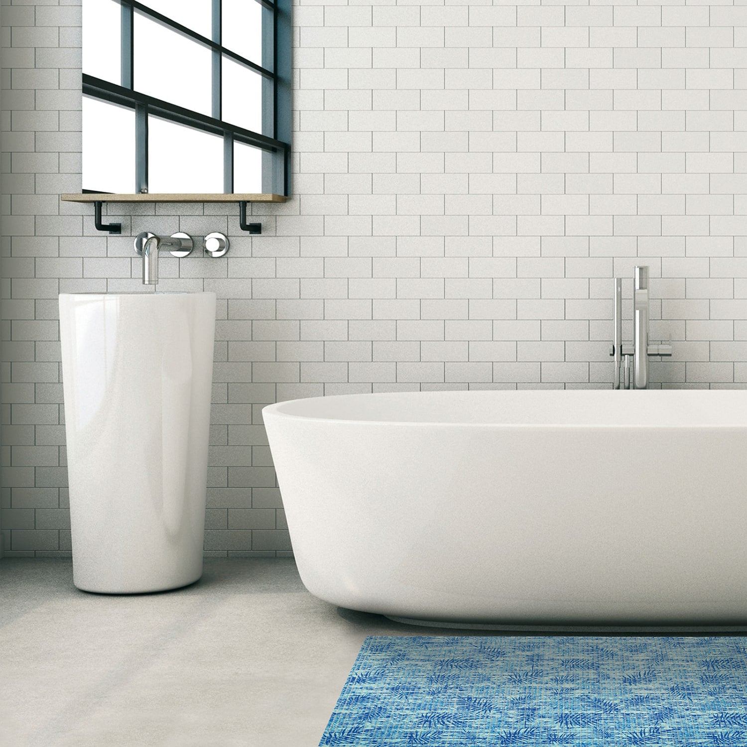 Leaf Bathroom Mat - 35" x 26" Blue Waterproof Non-Slip Quick Dry Rug, Non-Absorbent Dirt Resistant Perfect for Kitchen, Bathroom and Restroom