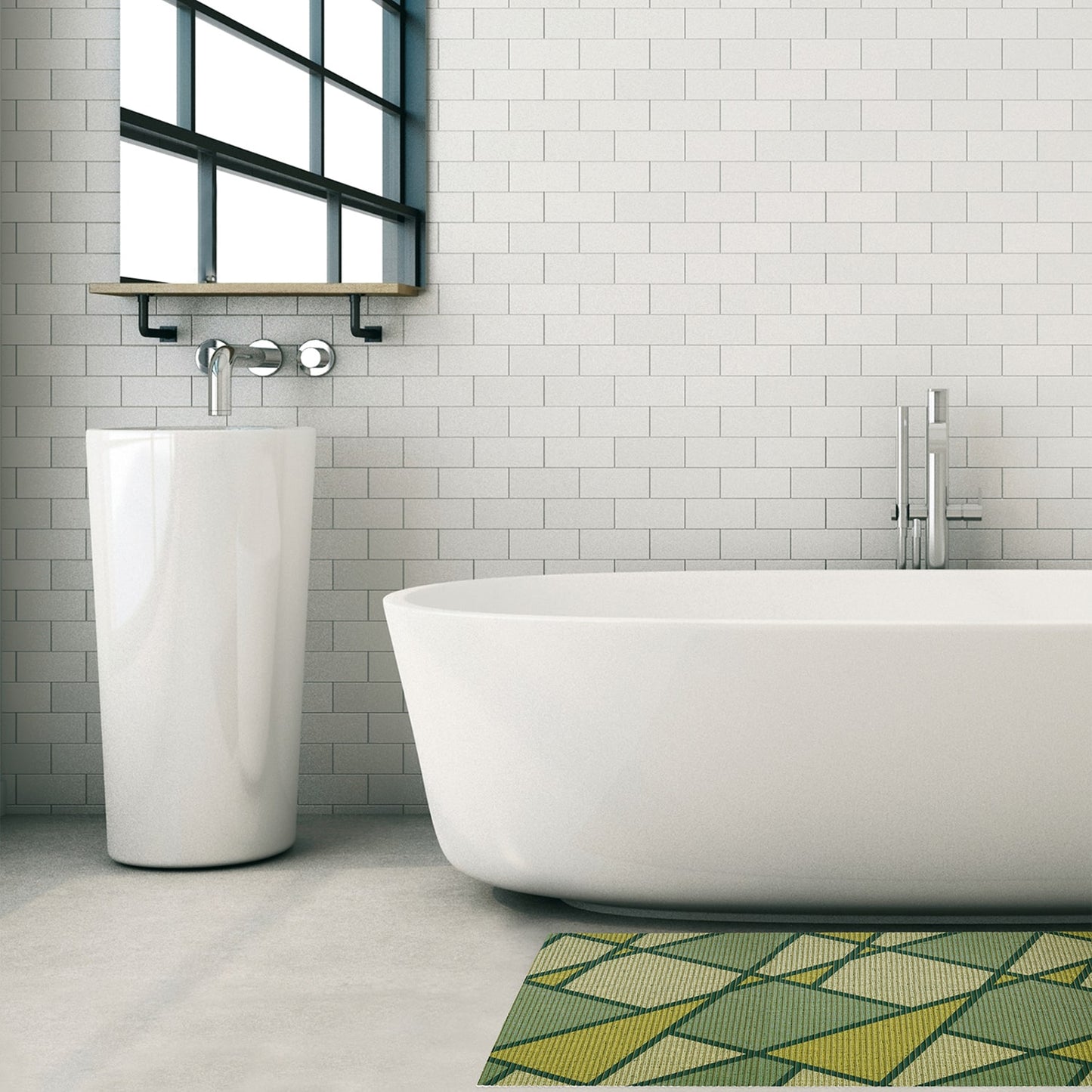 Geometric Bathroom Mat - 35" x 26" Green Waterproof Non-Slip Quick Dry Rug, Non-Absorbent Dirt Resistant Perfect for Kitchen, Bathroom and Restroom