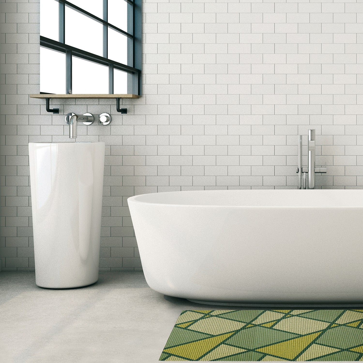 Geometric Bathroom Mat - 35" x 26" Green Waterproof Non-Slip Quick Dry Rug, Non-Absorbent Dirt Resistant Perfect for Kitchen, Bathroom and Restroom