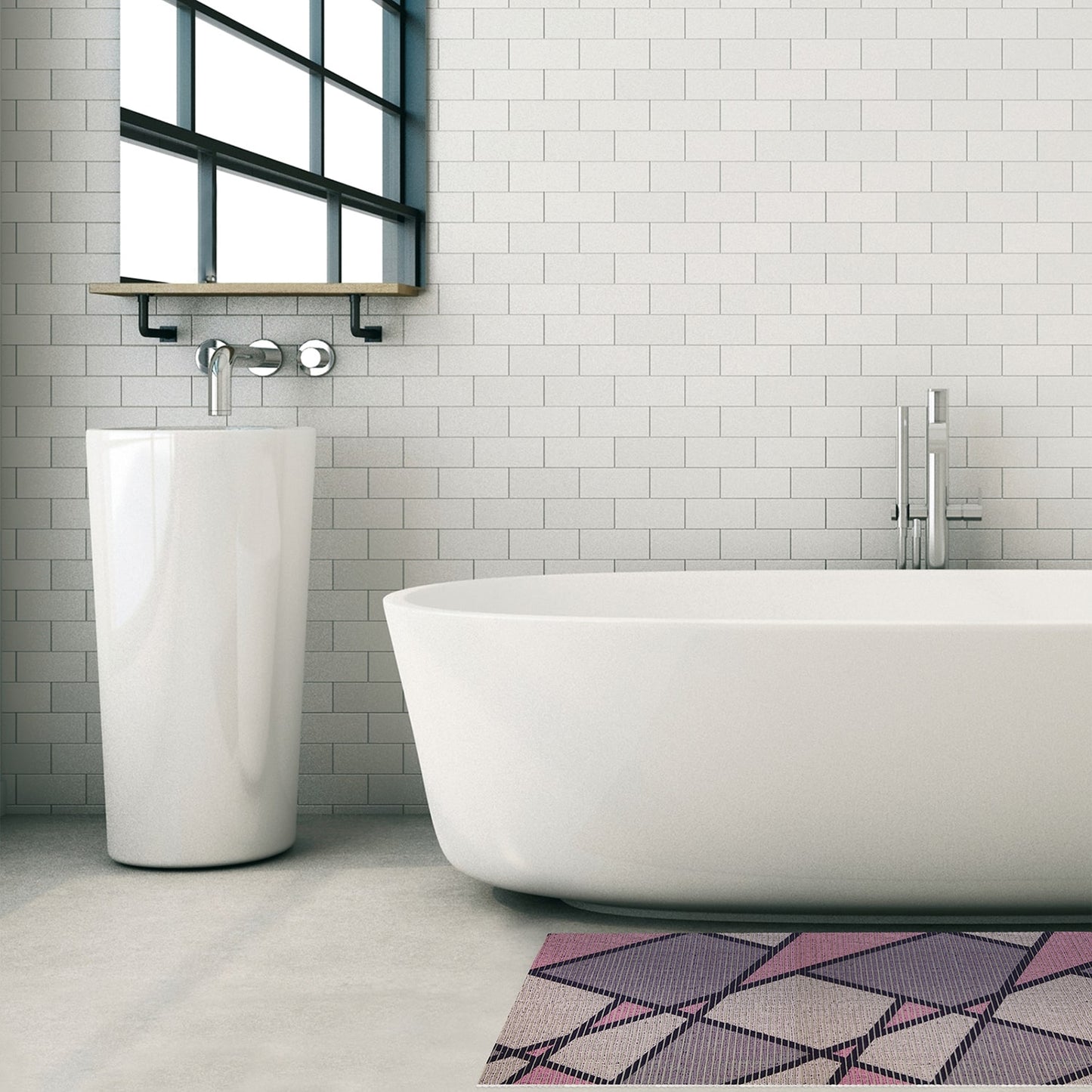 Geometric Bathroom Mat - 35" x 26" Purple Waterproof Non-Slip Quick Dry Rug, Non-Absorbent Dirt Resistant Perfect for Kitchen, Bathroom and Restroom