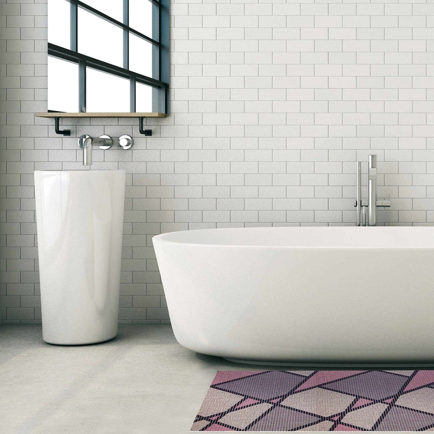 Geometric Bathroom Mat - 35" x 26" Purple Waterproof Non-Slip Quick Dry Rug, Non-Absorbent Dirt Resistant Perfect for Kitchen, Bathroom and Restroom