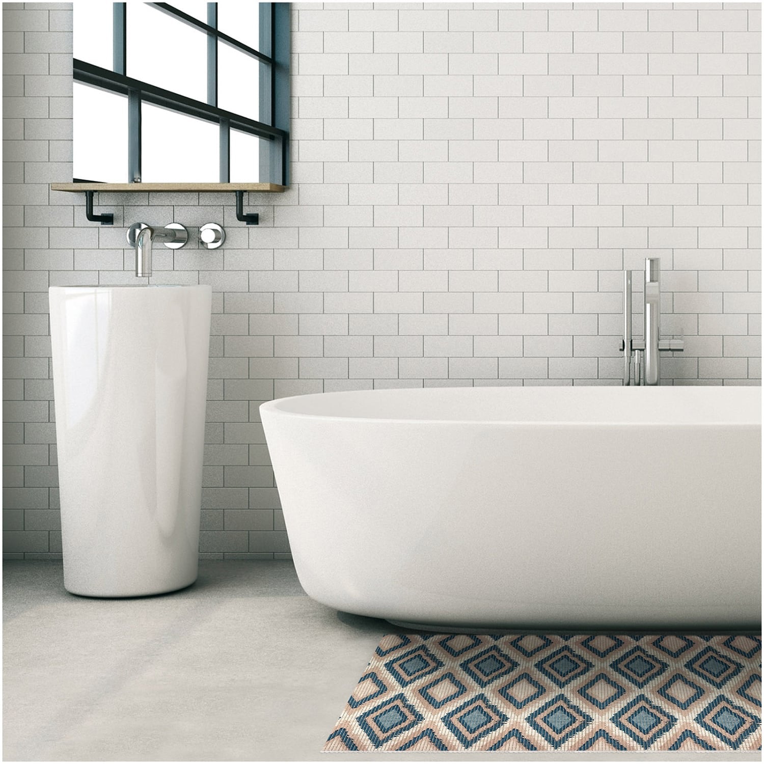 Geometric Bathroom Mat - 35" x 26" Beige Waterproof Non-Slip Quick Dry Rug, Non-Absorbent Dirt Resistant Perfect for Kitchen, Bathroom and Restroom