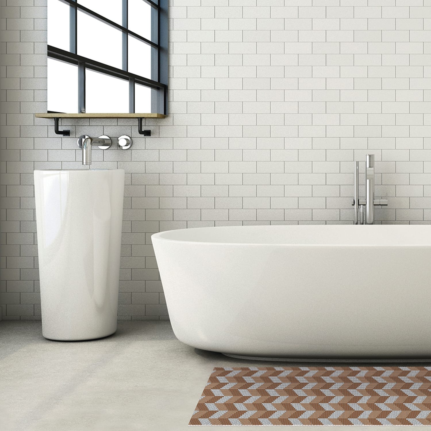 Chevron Bathroom Mat - 35" x 26" Brown Waterproof Non-Slip Quick Dry Rug, Non-Absorbent Dirt Resistant Perfect for Kitchen, Bathroom and Restroom