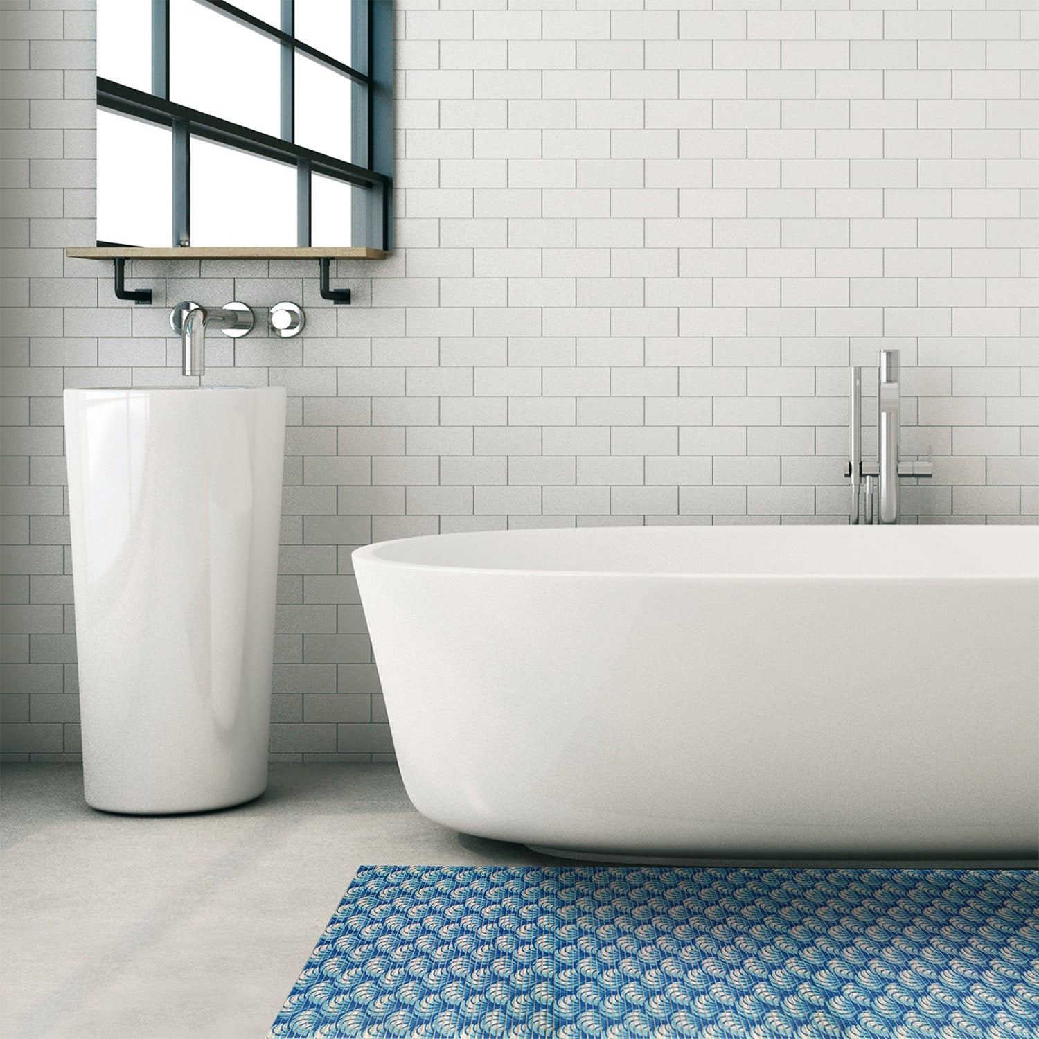 Sea Shell Bathroom Mat - 35" x 26" Blue Waterproof Non-Slip Quick Dry Rug, Non-Absorbent Dirt Resistant Perfect for Kitchen, Bathroom and Restroom