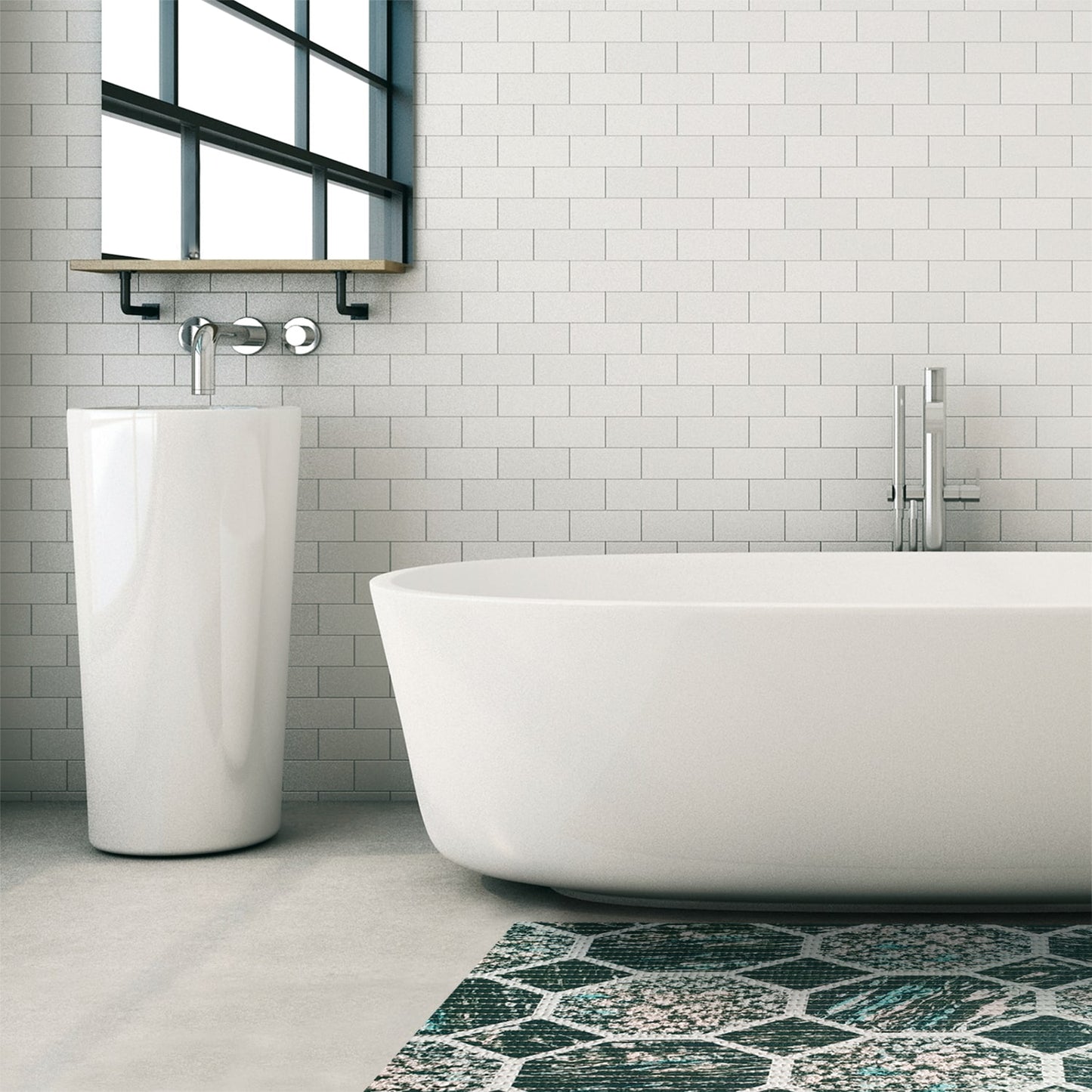 Octagon Bathroom Mat - 35" x 26" Green Waterproof Non-Slip Quick Dry Rug, Non-Absorbent Dirt Resistant Perfect for Kitchen, Bathroom and Restroom