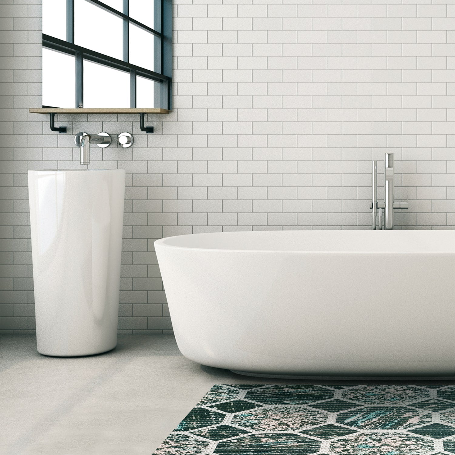 Octagon Bathroom Mat - 35" x 26" Green Waterproof Non-Slip Quick Dry Rug, Non-Absorbent Dirt Resistant Perfect for Kitchen, Bathroom and Restroom