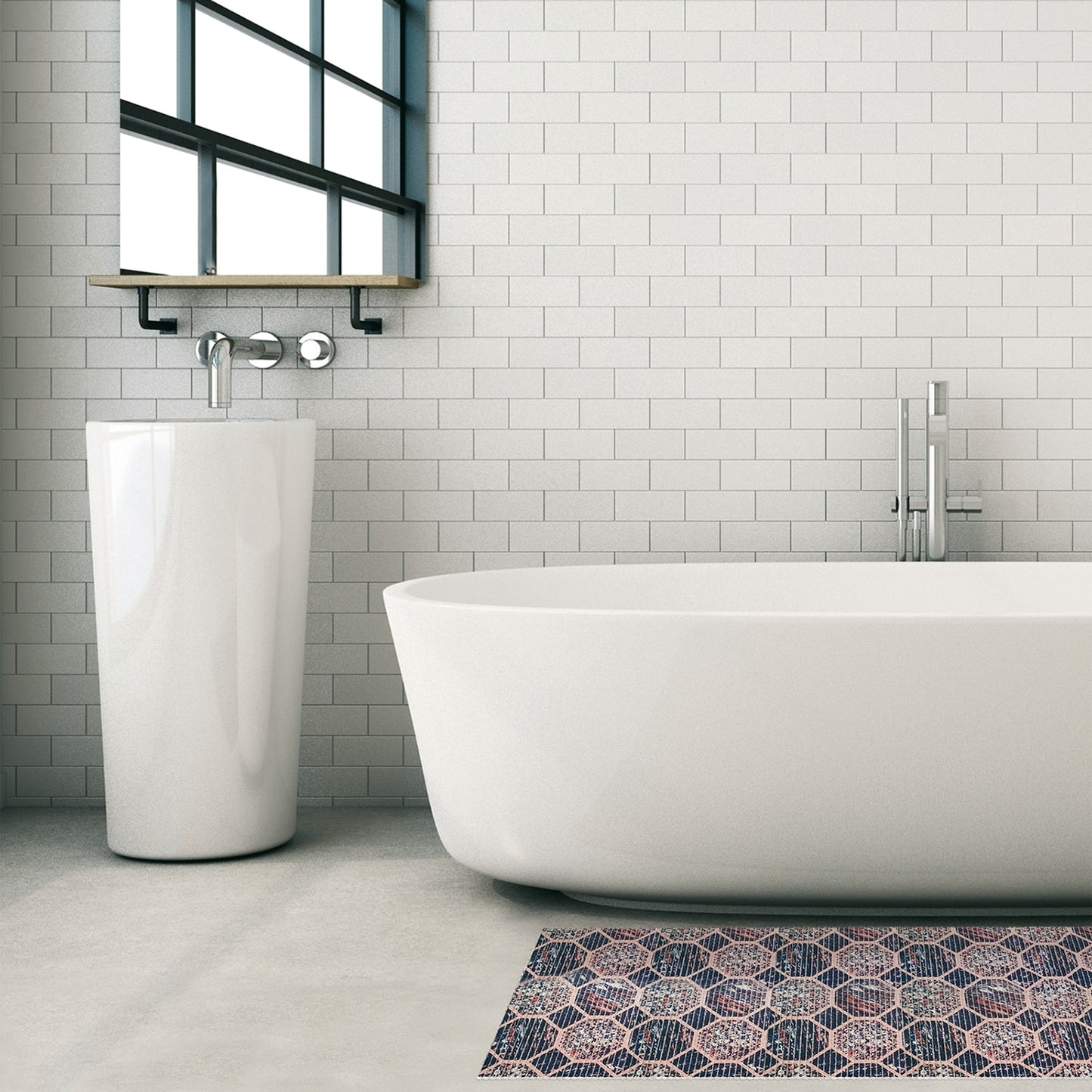 Octagon Bathroom Mat - 35" x 26" Purple Waterproof Non-Slip Quick Dry Rug, Non-Absorbent Dirt Resistant Perfect for Kitchen, Bathroom and Restroom