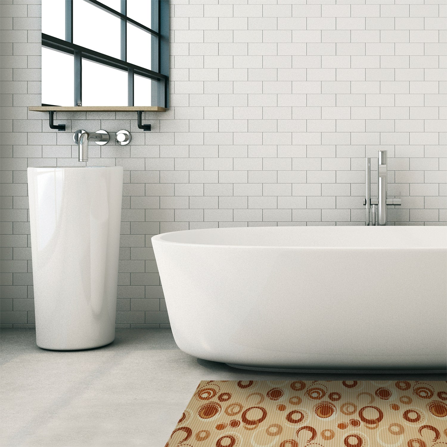 Circle Bathroom Mat - 35" x 26" Beige Waterproof Non-Slip Quick Dry Rug, Non-Absorbent Dirt Resistant Perfect for Kitchen, Bathroom and Restroom