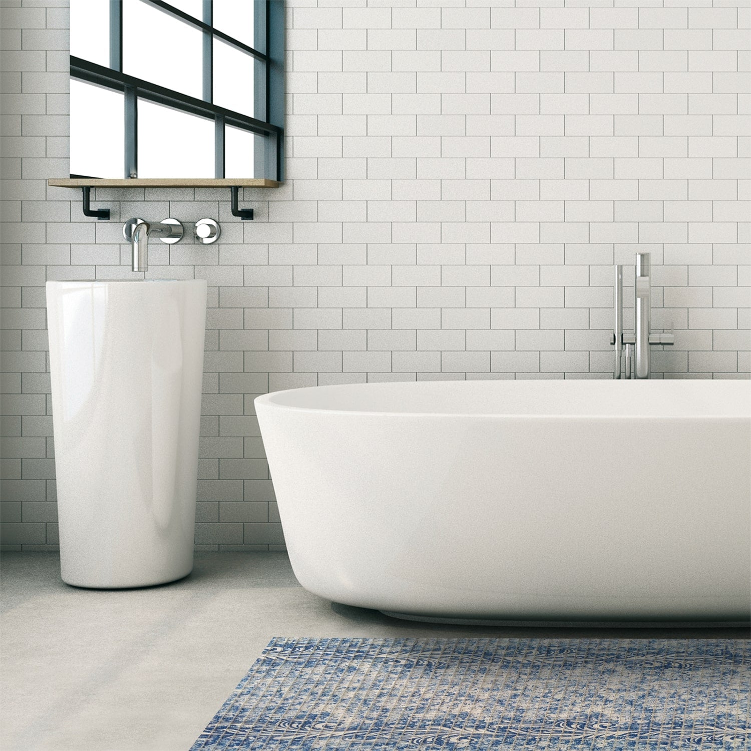 Vines Bathroom Mat - 35" x 26" Blue Waterproof Non-Slip Quick Dry Rug, Non-Absorbent Dirt Resistant Perfect for Kitchen, Bathroom and Restroom