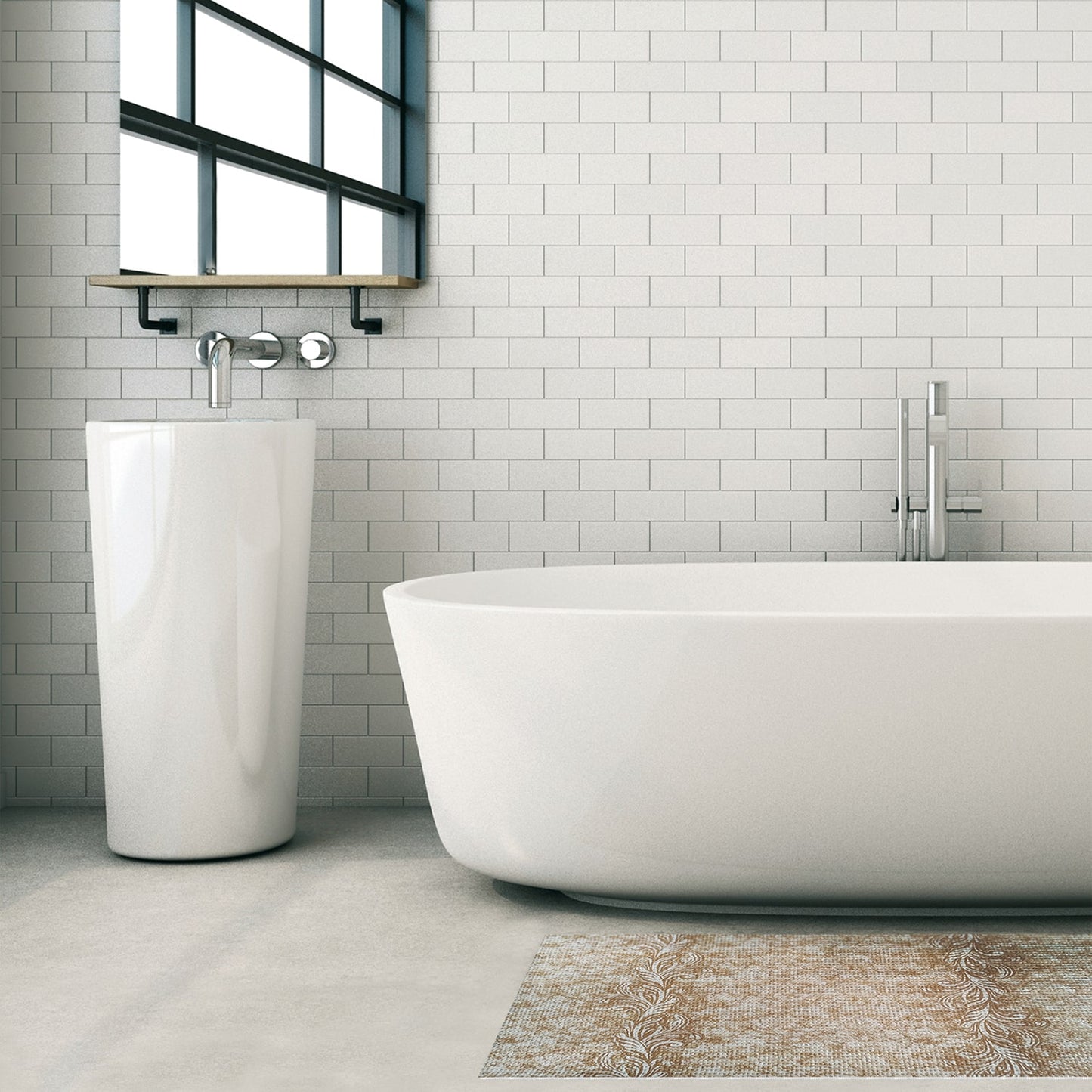 Vines Bathroom Mat - 35" x 26" Beige Waterproof Non-Slip Quick Dry Rug, Non-Absorbent Dirt Resistant Perfect for Kitchen, Bathroom and Restroom