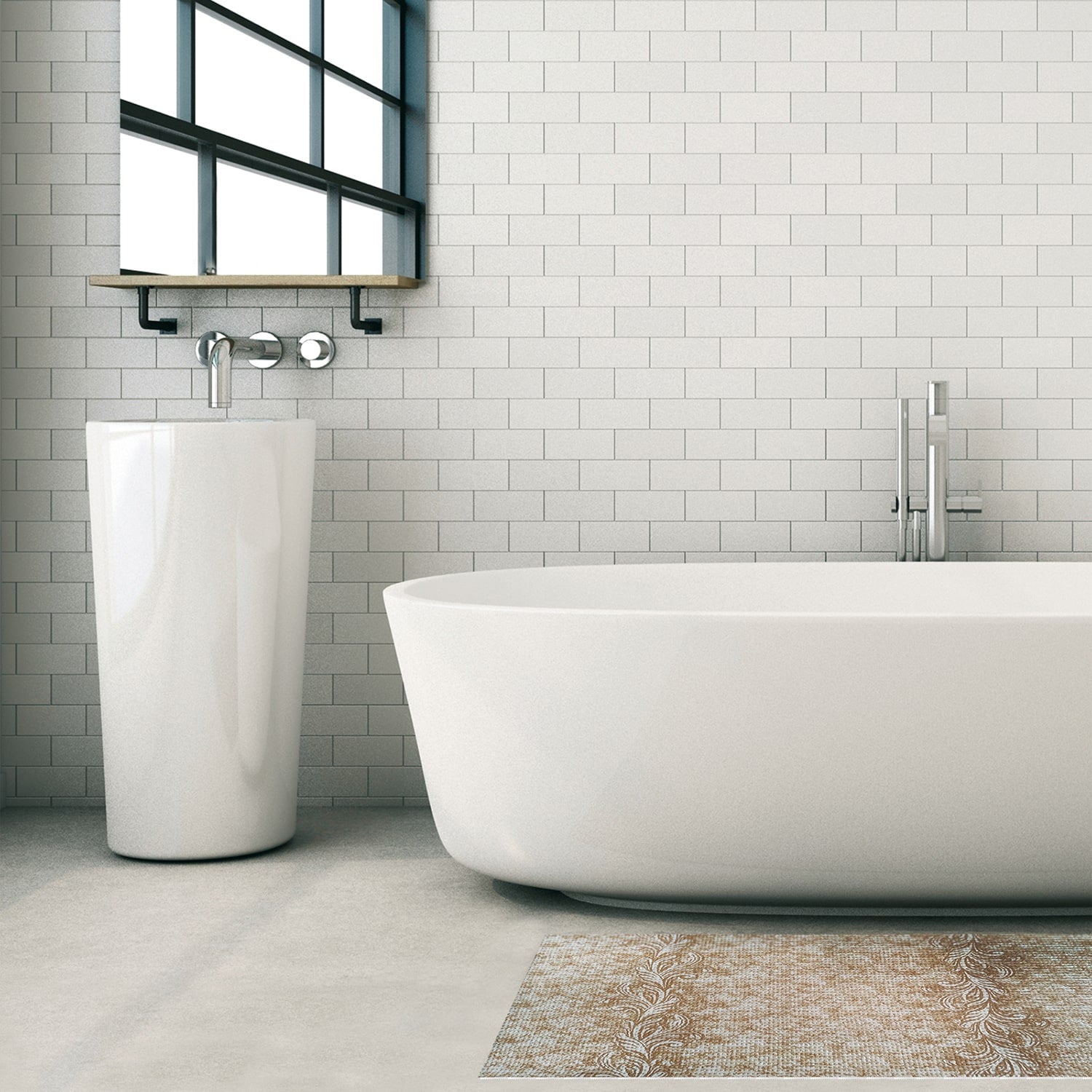 Vines Bathroom Mat - 35" x 26" Beige Waterproof Non-Slip Quick Dry Rug, Non-Absorbent Dirt Resistant Perfect for Kitchen, Bathroom and Restroom