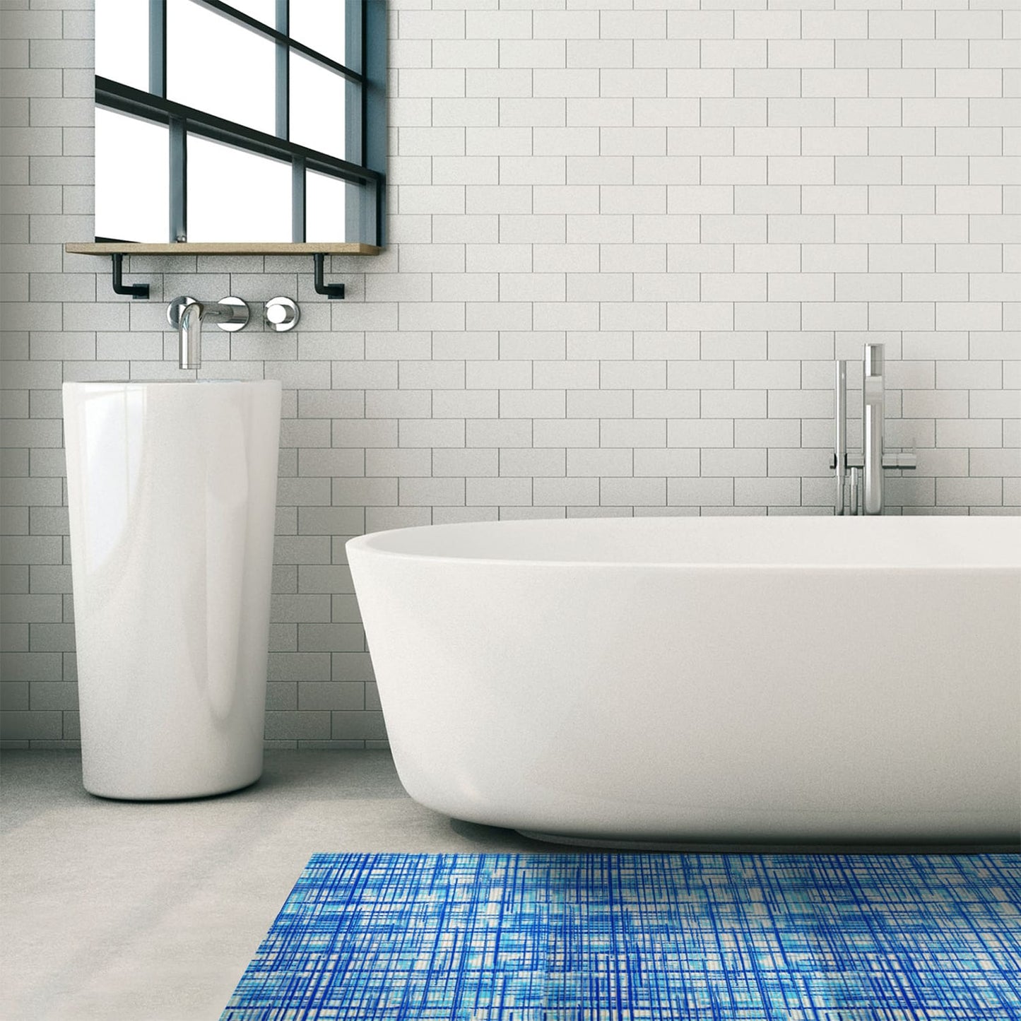 Criss-Cross Bathroom Mat - 35" x 26" Blue Waterproof Non-Slip Quick Dry Rug, Non-Absorbent Dirt Resistant Perfect for Kitchen, Bathroom and Restroom