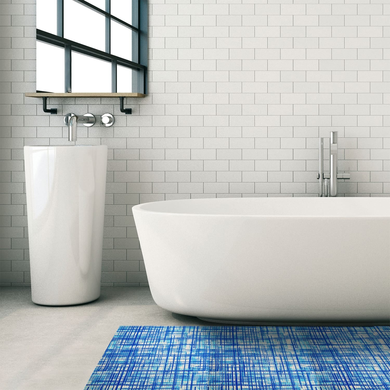 Criss-Cross Bathroom Mat - 35" x 26" Blue Waterproof Non-Slip Quick Dry Rug, Non-Absorbent Dirt Resistant Perfect for Kitchen, Bathroom and Restroom