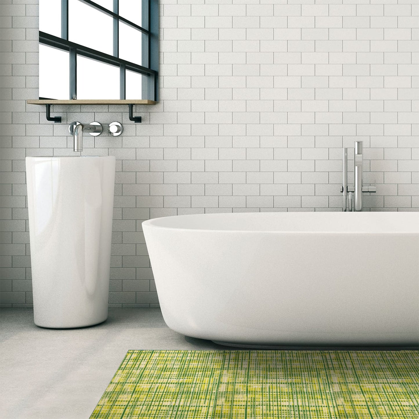 Criss-Cross Bathroom Mat - 35" x 26" Green Waterproof Non-Slip Quick Dry Rug, Non-Absorbent Dirt Resistant Perfect for Kitchen, Bathroom and Restroom