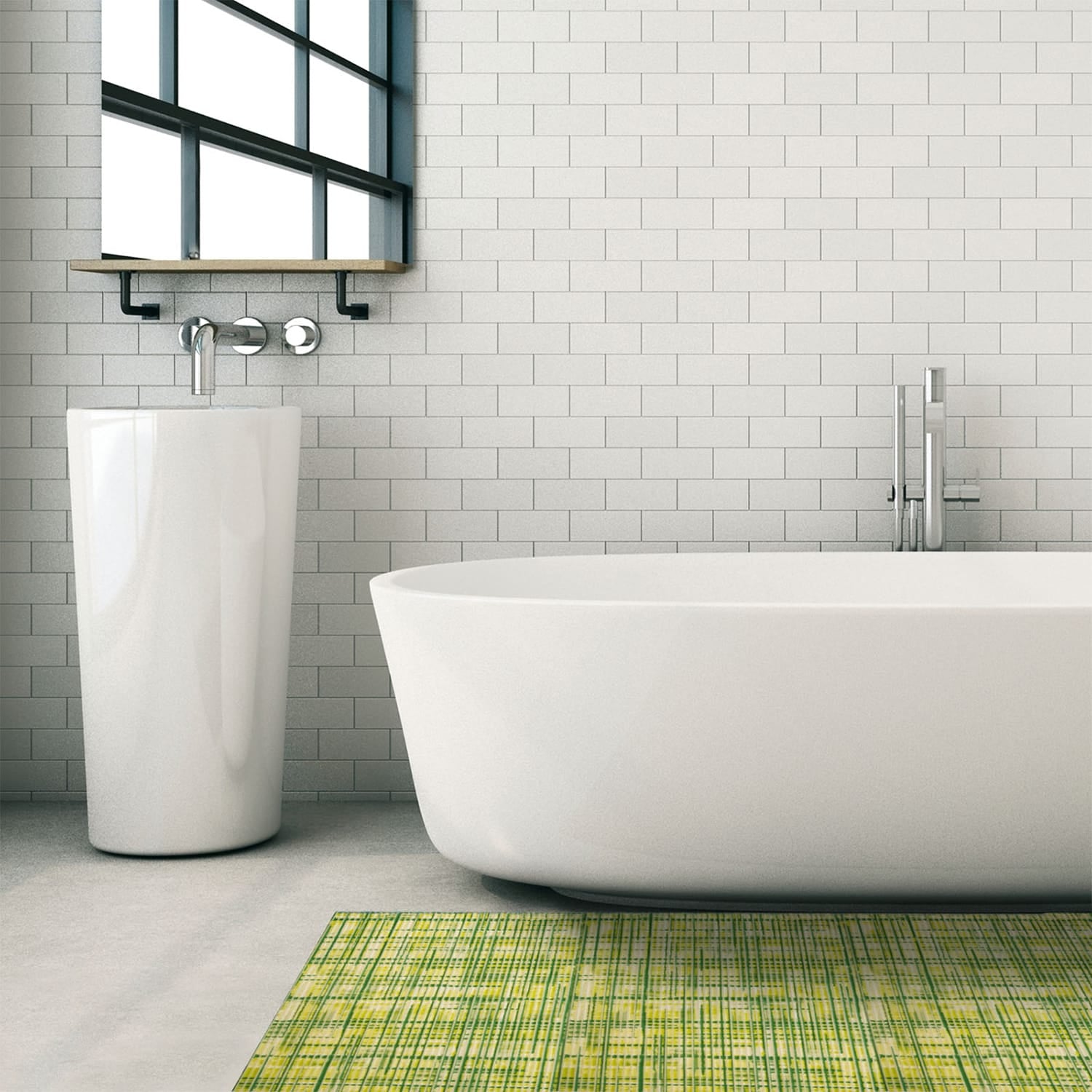 Criss-Cross Bathroom Mat - 35" x 26" Green Waterproof Non-Slip Quick Dry Rug, Non-Absorbent Dirt Resistant Perfect for Kitchen, Bathroom and Restroom