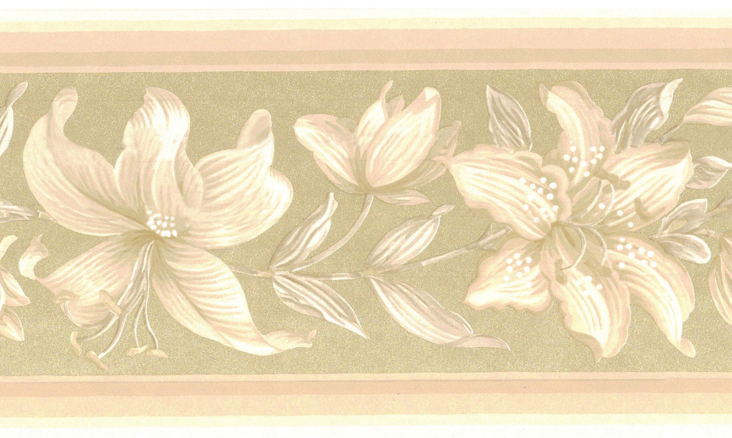 Prepasted Wallpaper Border - Floral Beige, Brown Flowers on Vine Wall Border Retro Design, 15 ft x 6.8 in (4.57m x 17.27cm)