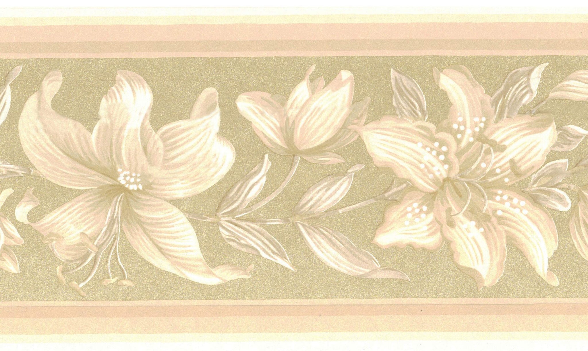 Prepasted Wallpaper Border - Floral Beige, Brown Flowers on Vine Wall Border Retro Design, 15 ft x 6.8 in (4.57m x 17.27cm)
