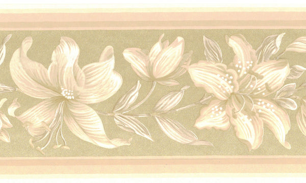Prepasted Wallpaper Border - Floral Beige, Brown Flowers on Vine Wall Border Retro Design, 15 ft x 6.8 in (4.57m x 17.27cm)