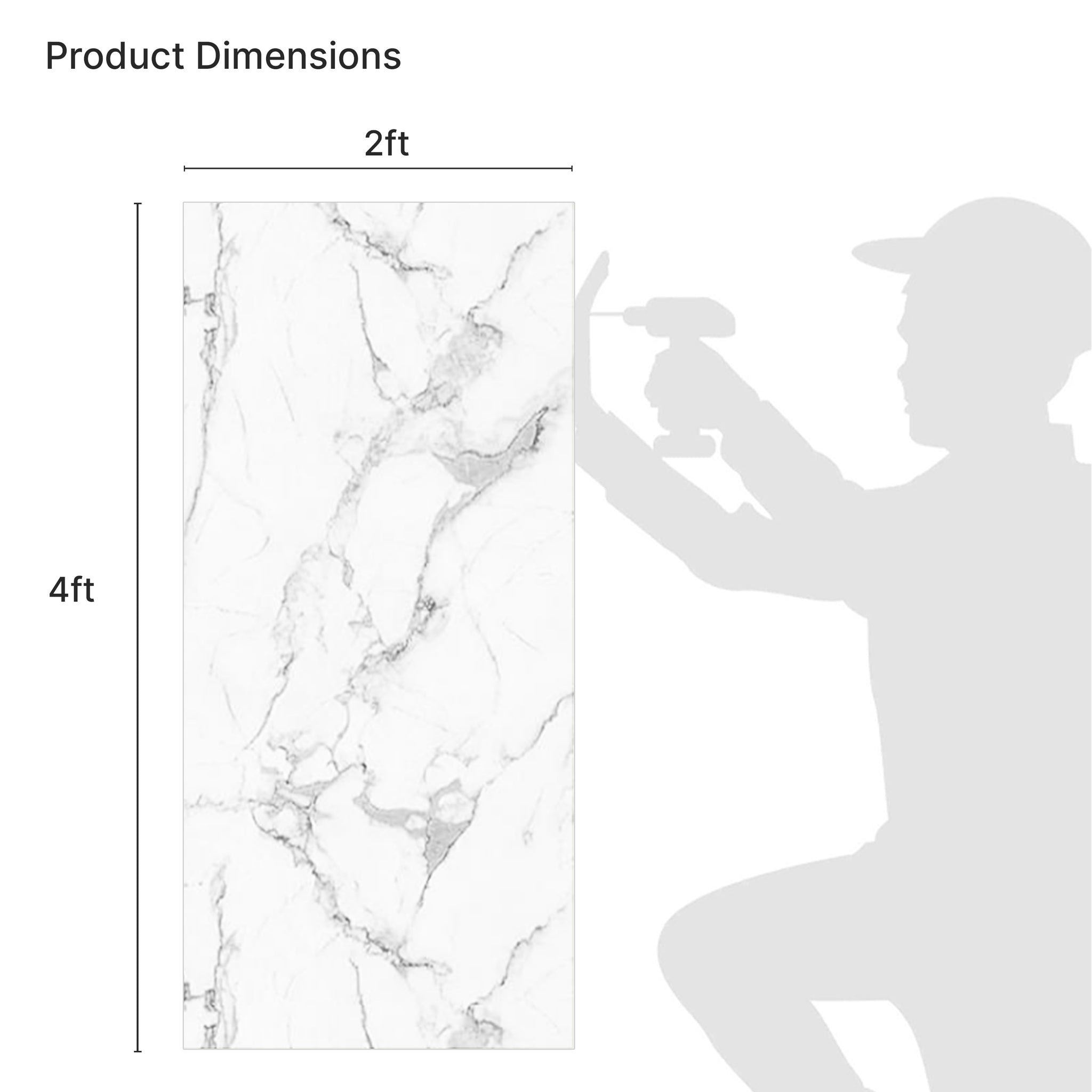 Faux Marble Wall Panels - 2 ft X 4 ft - Glossy, Waterproof Indoor Wall Cladding - White, Grey, Black Veins