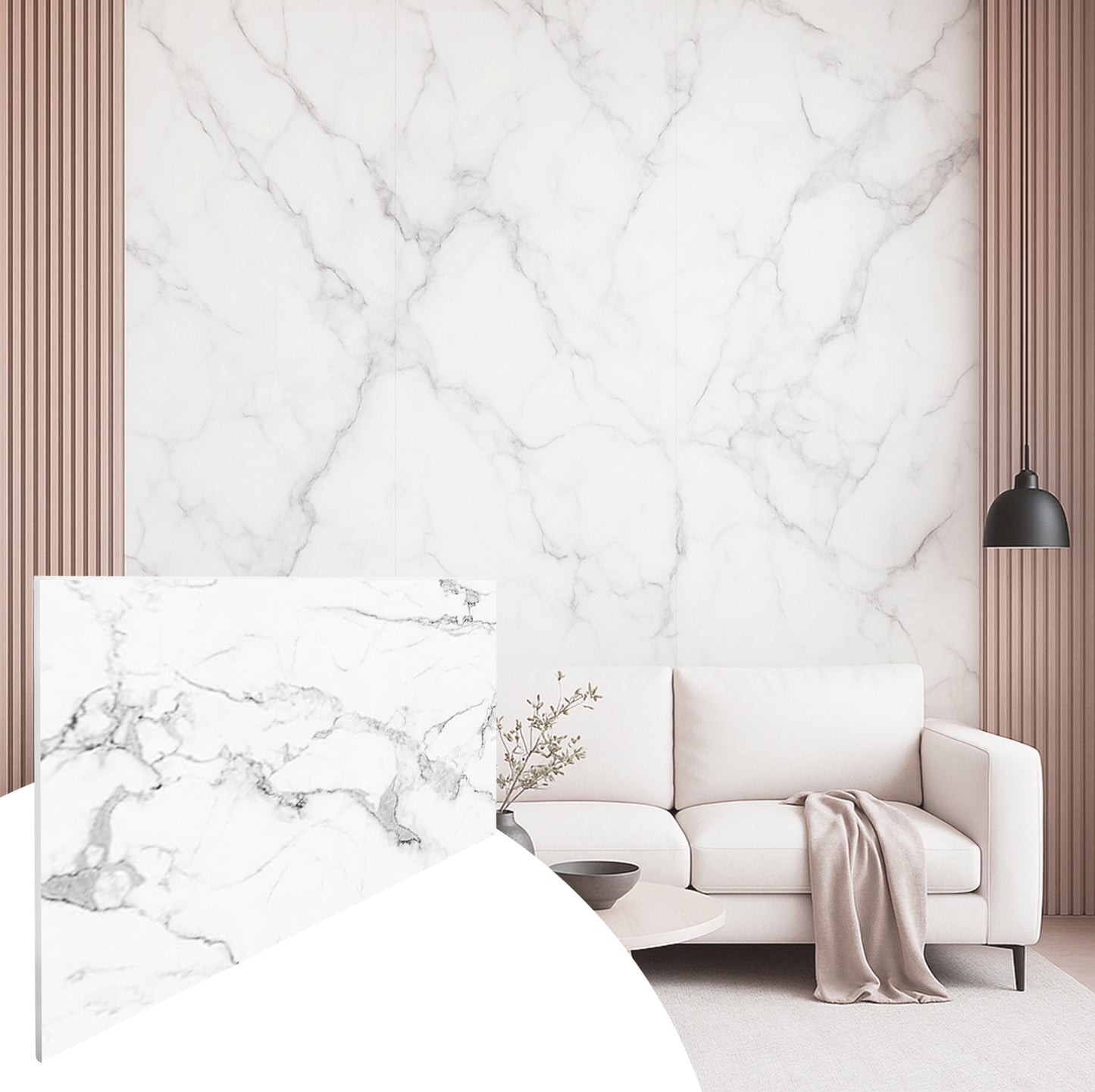 Faux Marble Wall Panels - 2 ft X 4 ft - Glossy, Waterproof Indoor Wall Cladding - White, Grey, Black Veins