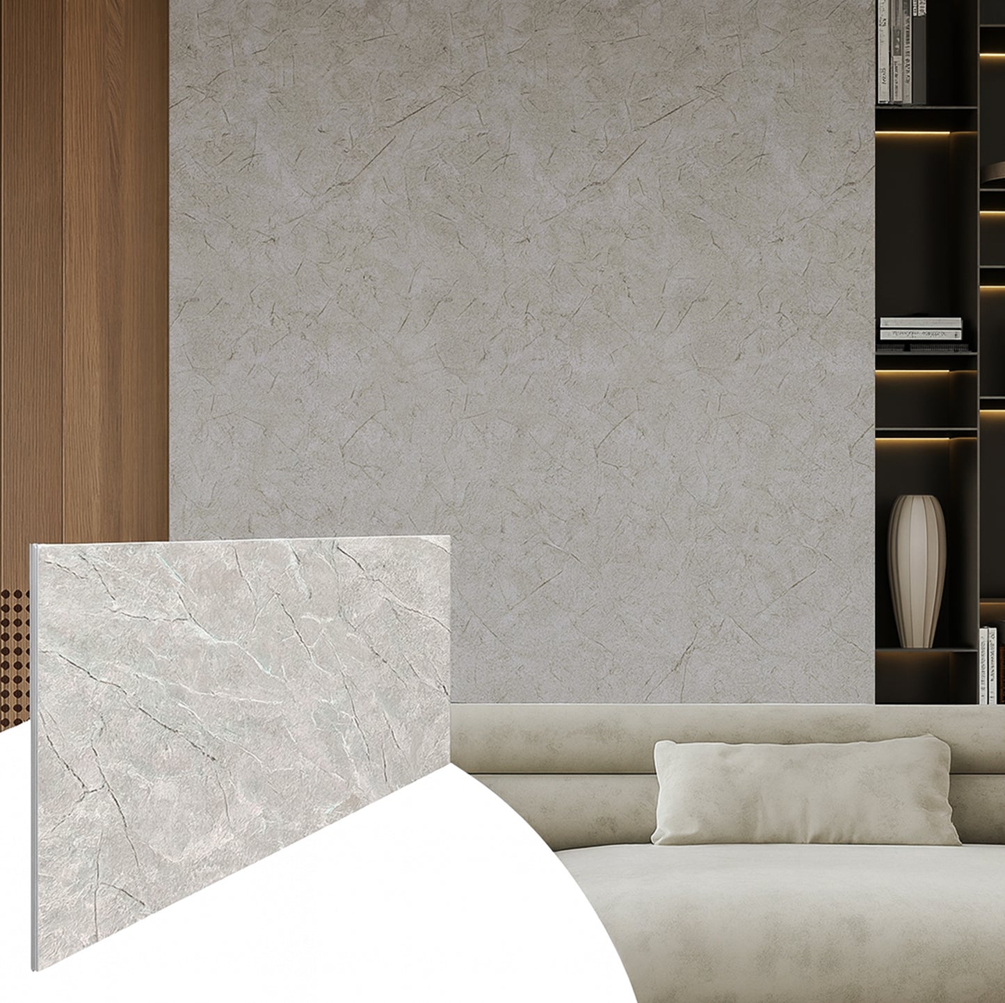 Faux Marble Wall Panels - 2 ft X 4 ft - Glossy, Waterproof Indoor Wall Cladding - Tan, Grey Veins