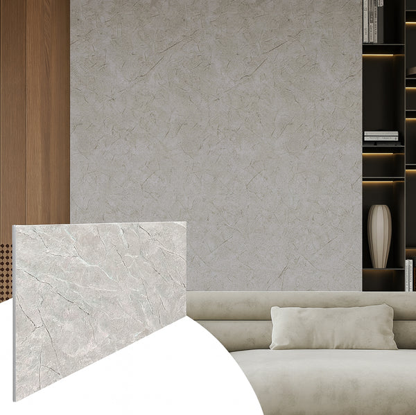 Faux Marble Wall Panels - 2 ft X 4 ft - Glossy, Waterproof Indoor Wall Cladding - Tan, Grey Veins