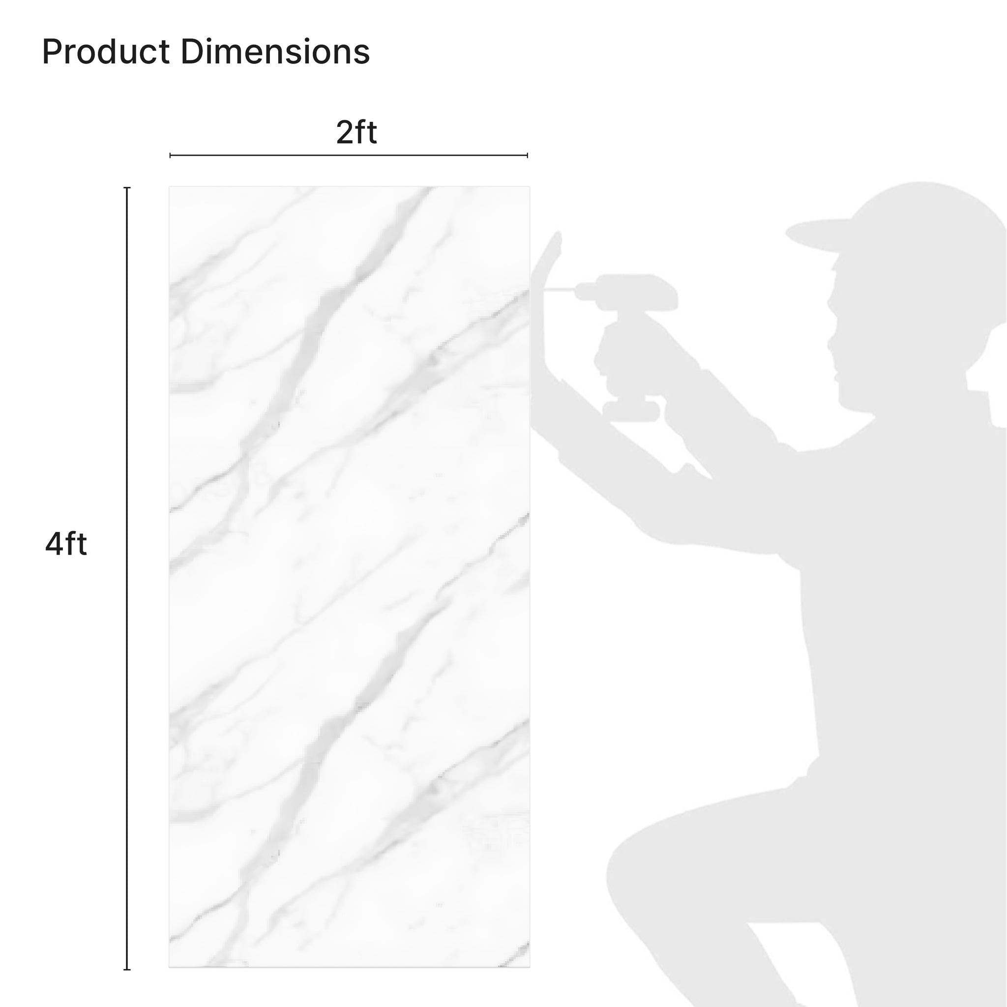 Faux Marble Wall Panels - 2 ft X 4 ft - Glossy, Waterproof Indoor Wall Cladding - Off-White, Grey Veins