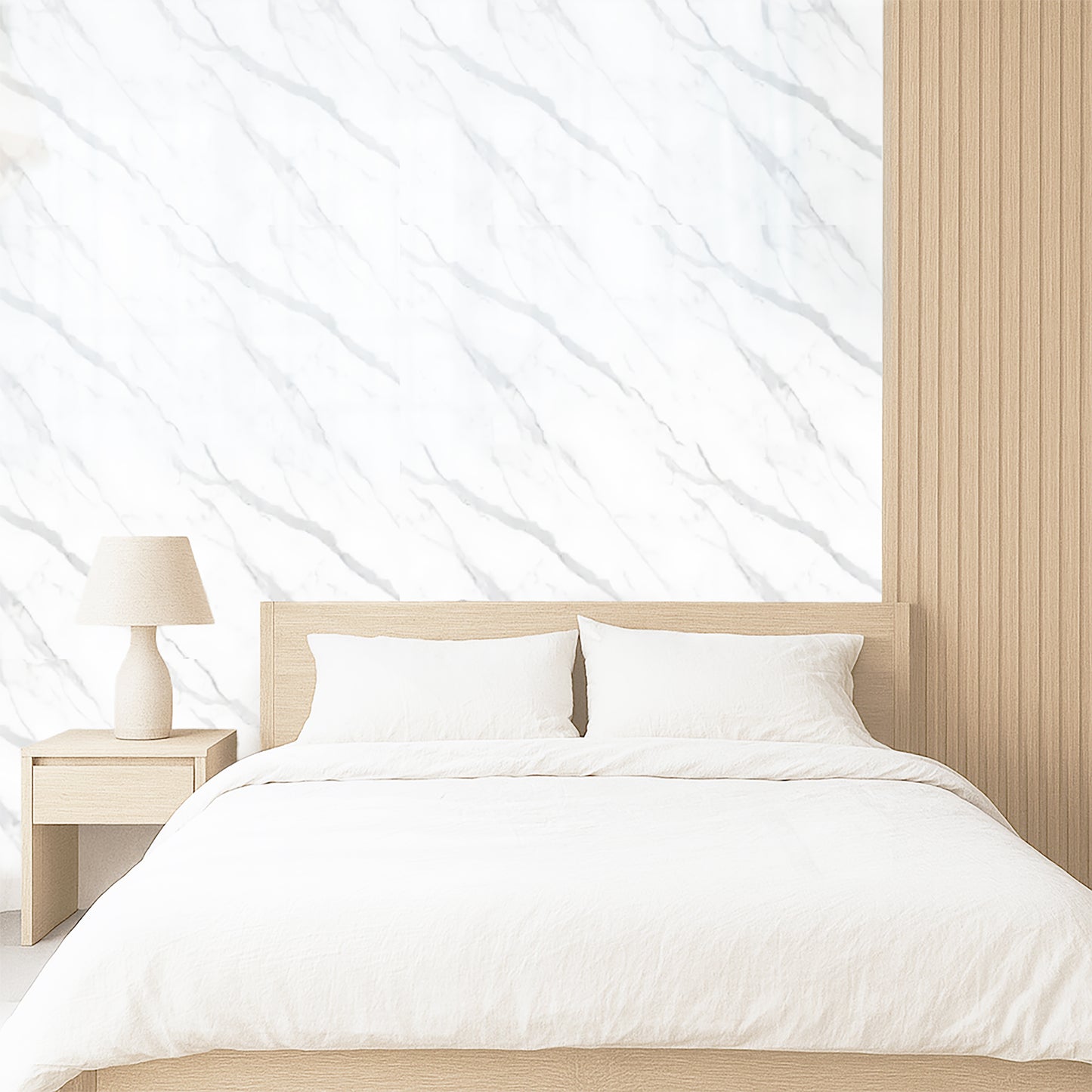 Faux Marble Wall Panels - 2 ft X 4 ft - Glossy, Waterproof Indoor Wall Cladding - Off-White, Grey Veins