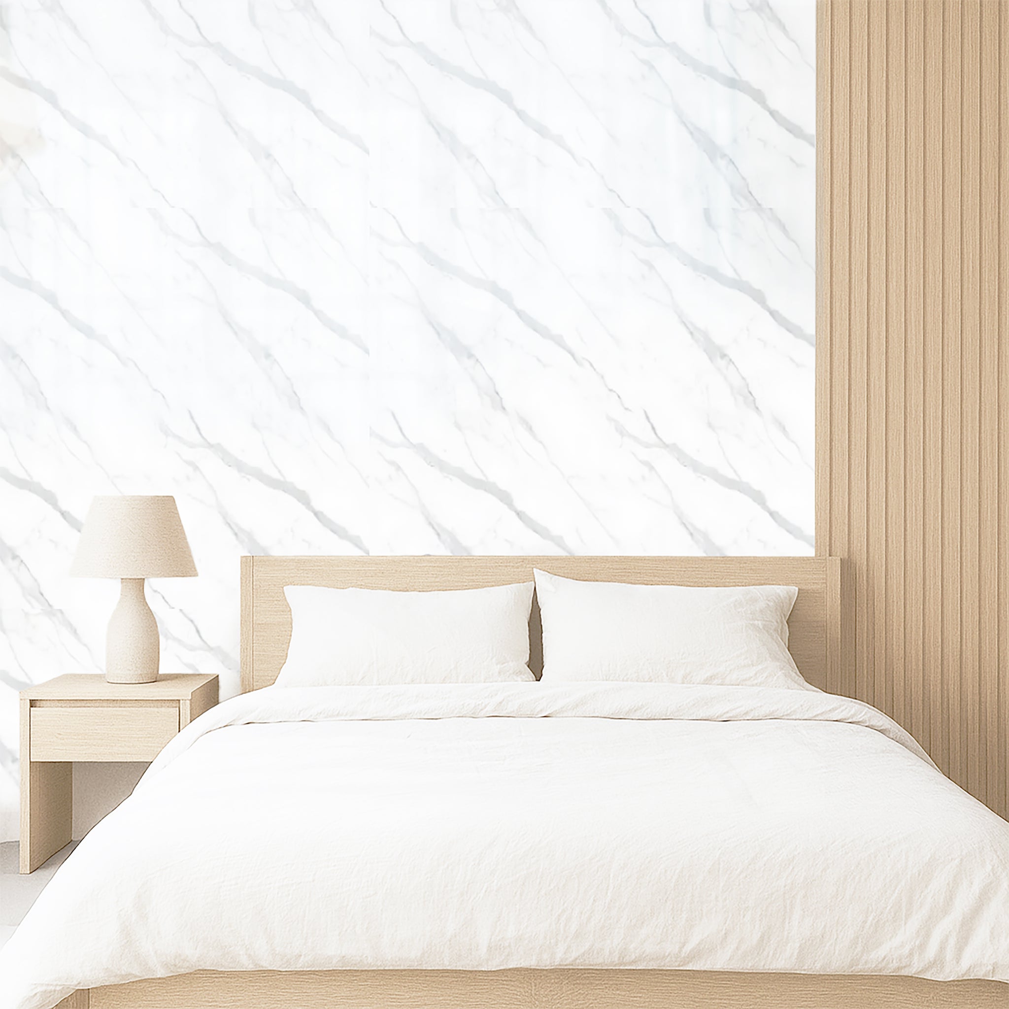 Faux Marble Wall Panels - 2 ft X 4 ft - Glossy, Waterproof Indoor Wall Cladding - Off-White, Grey Veins