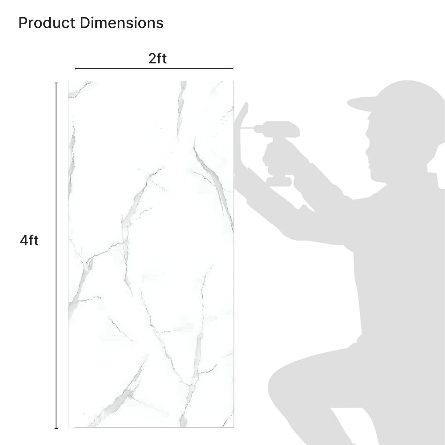 Faux Marble Wall Panels - 2 ft X 4 ft - Glossy, Waterproof Indoor Wall Cladding - White, Grey Veins