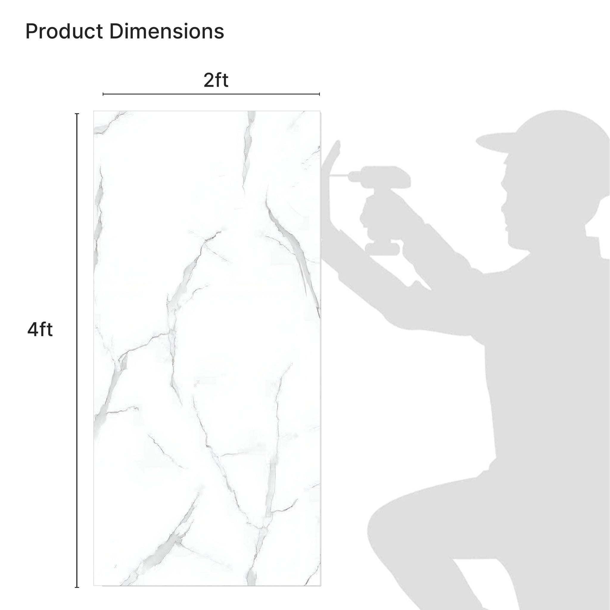 Faux Marble Wall Panels - 2 ft X 4 ft - Glossy, Waterproof Indoor Wall Cladding - White, Grey Veins