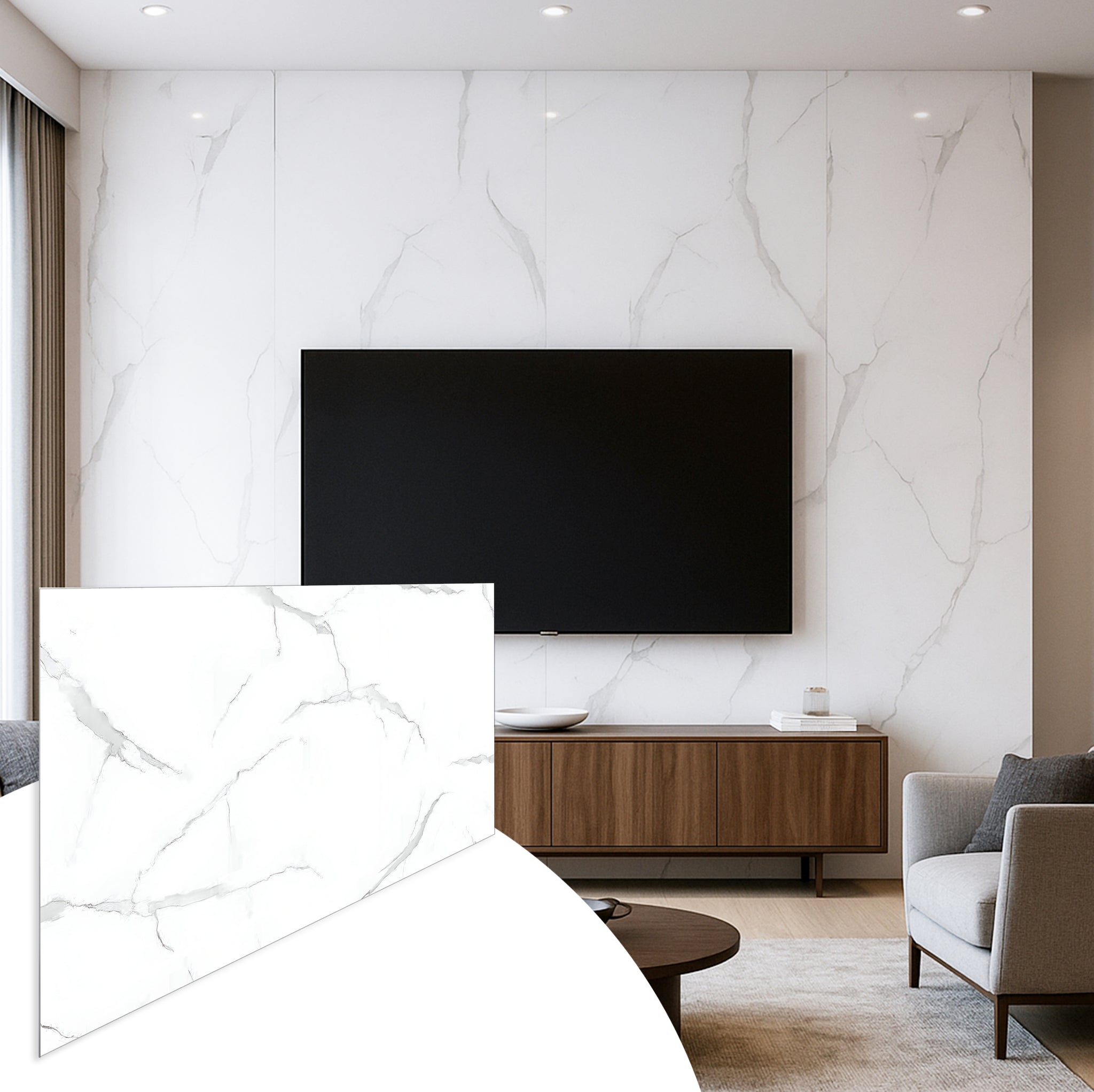 Faux Marble Wall Panels - 2 ft X 4 ft - Glossy, Waterproof Indoor Wall Cladding - White, Grey Veins