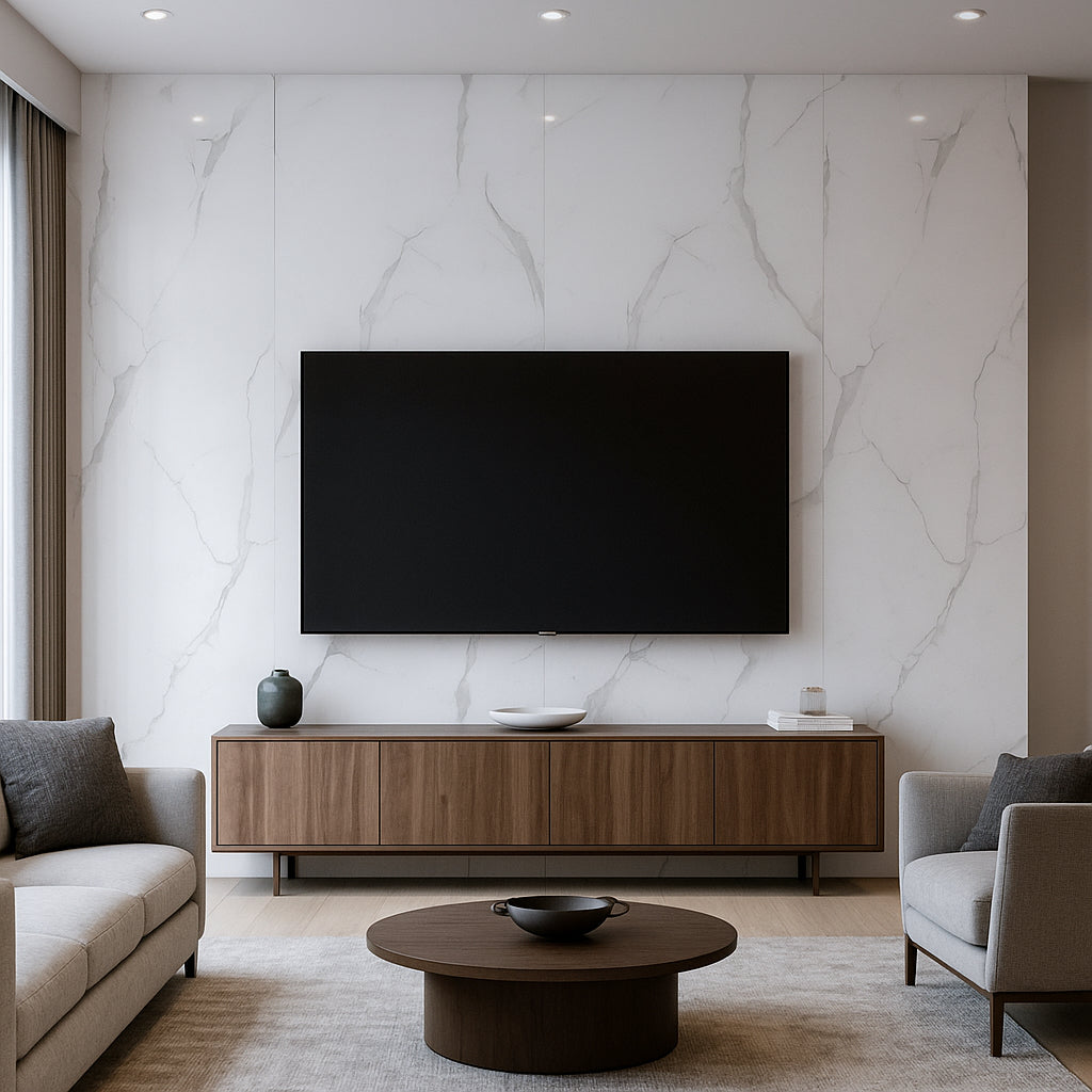 Faux Marble Wall Panels - 2 ft X 4 ft - Glossy, Waterproof Indoor Wall Cladding - White, Grey Veins