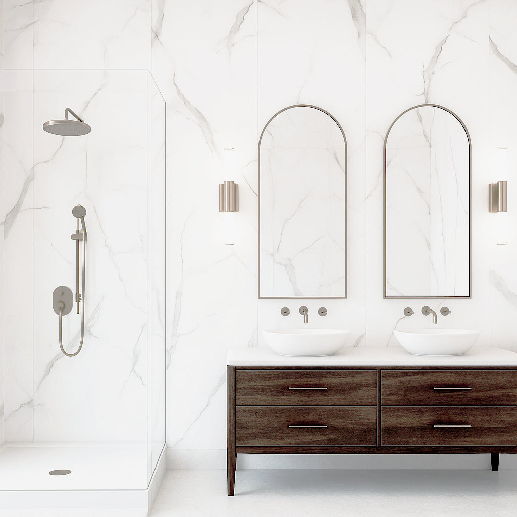 Faux Marble Wall Panels - 2 ft X 4 ft - Glossy, Waterproof Indoor Wall Cladding - White, Grey Veins