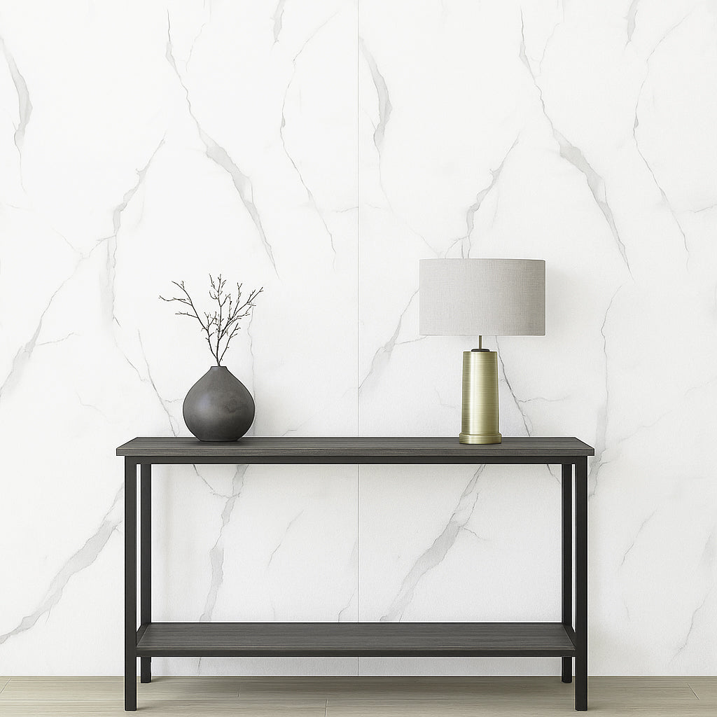 Faux Marble Wall Panels - 2 ft X 4 ft - Glossy, Waterproof Indoor Wall Cladding - White, Grey Veins