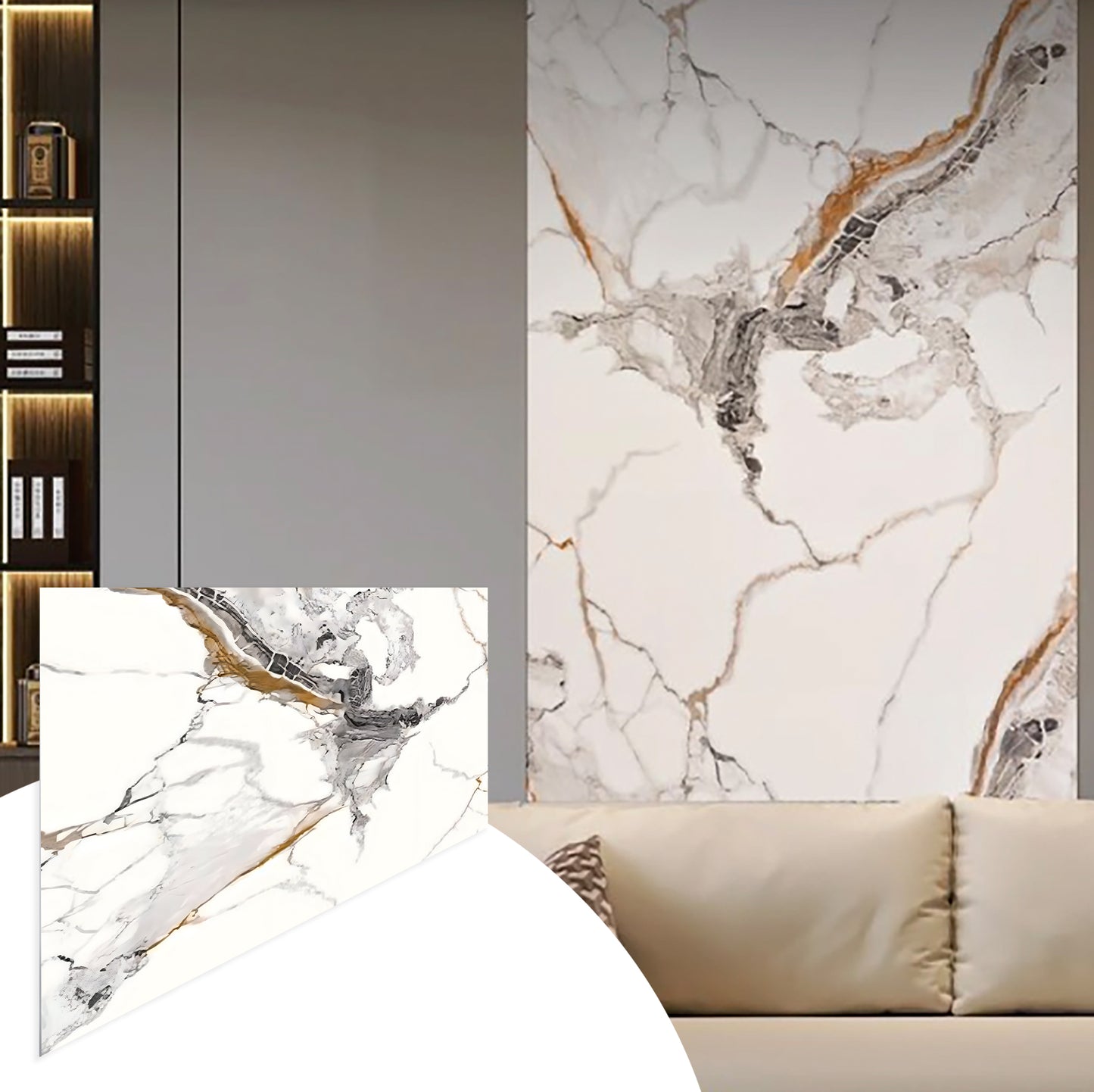 Faux Marble Wall Panels - 2 ft X 4 ft - Glossy, Waterproof Indoor Wall Cladding - White, Black, Brown Veins