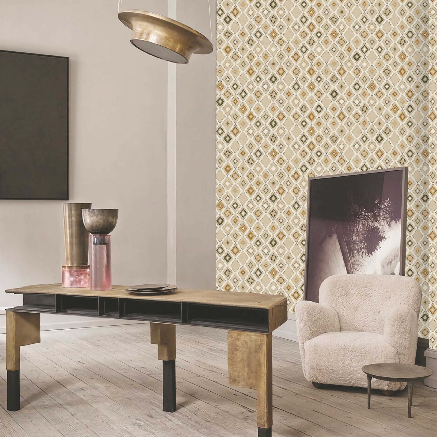 Textured Wallpaper Geometric in Beige