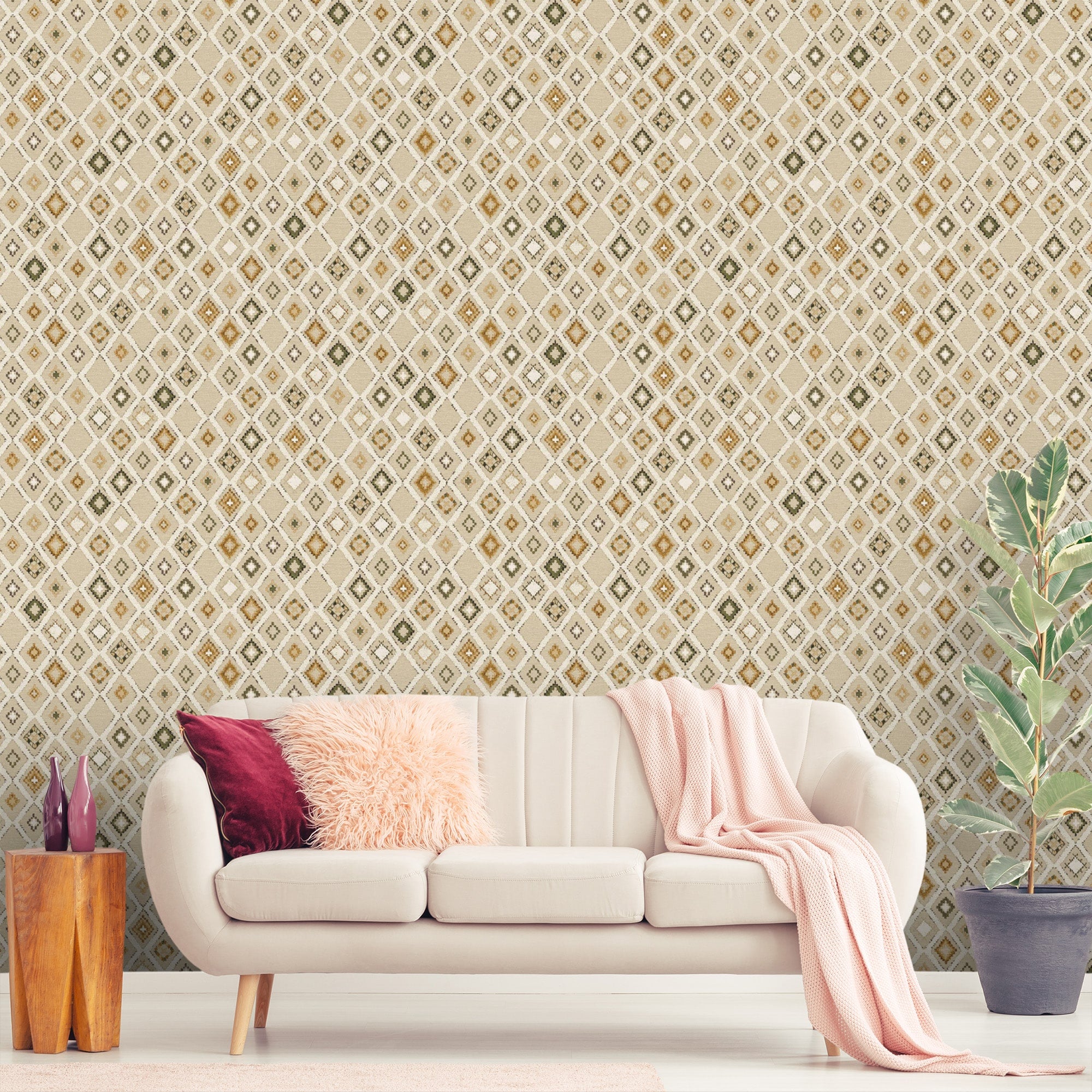 Textured Wallpaper Geometric in Beige