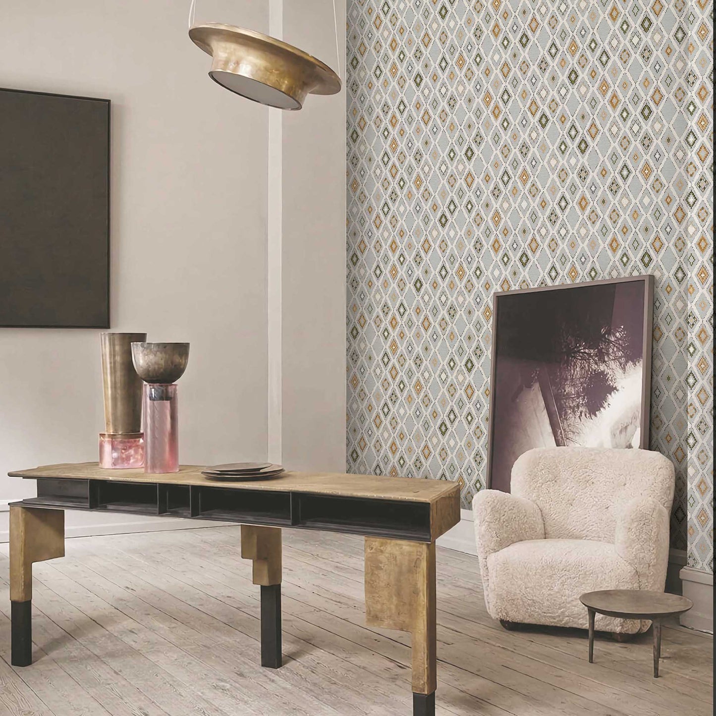 Textured Wallpaper Geometric in Teal