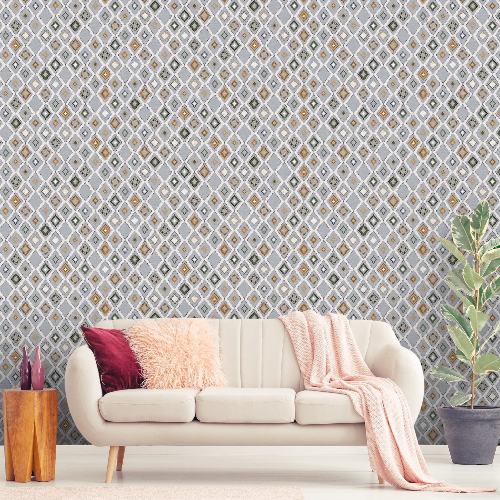 Textured Wallpaper Geometric in Teal
