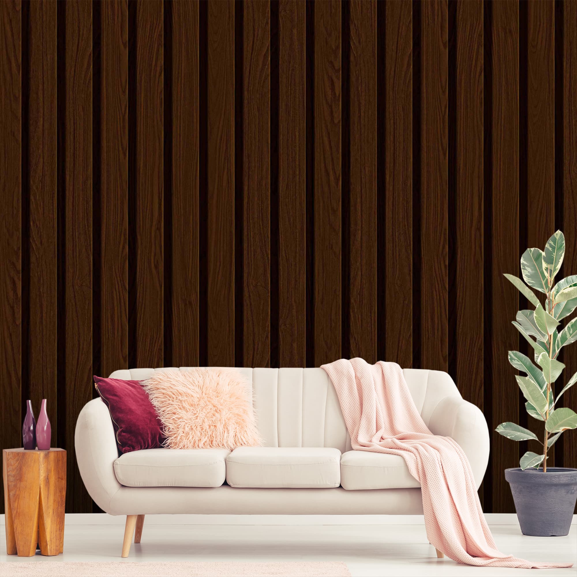 Textured Wallpaper Wood in Dark Brown