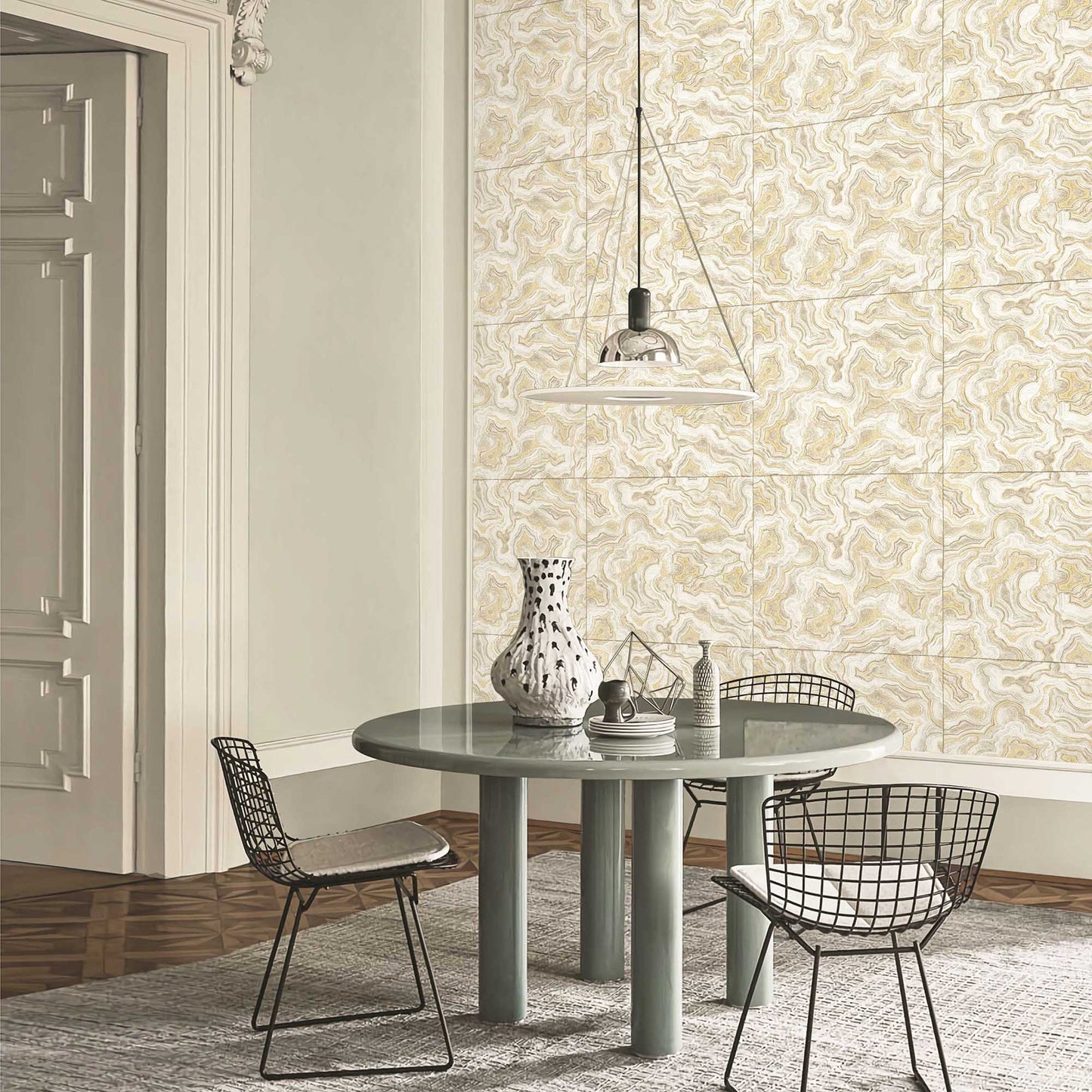 Textured Wallpaper Traditional in Light Grey|Gold