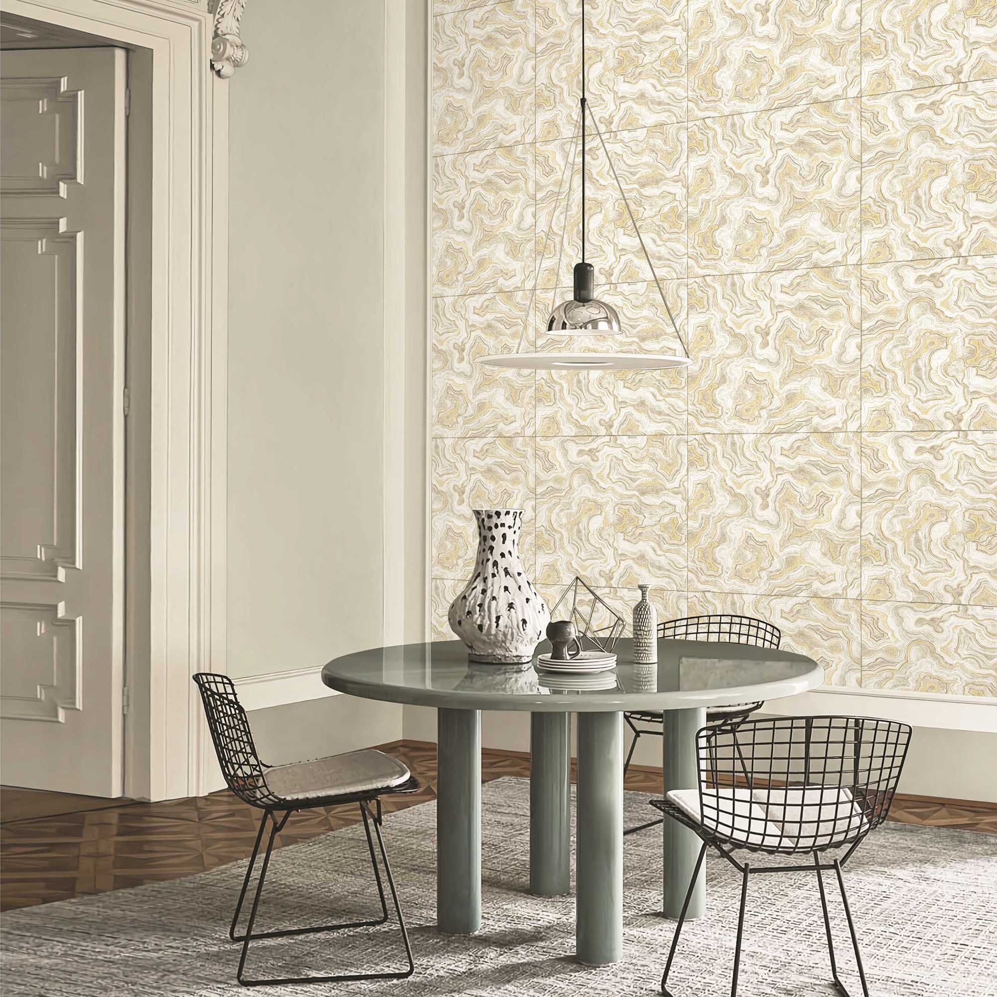 Textured Wallpaper Traditional in Light Grey|Gold