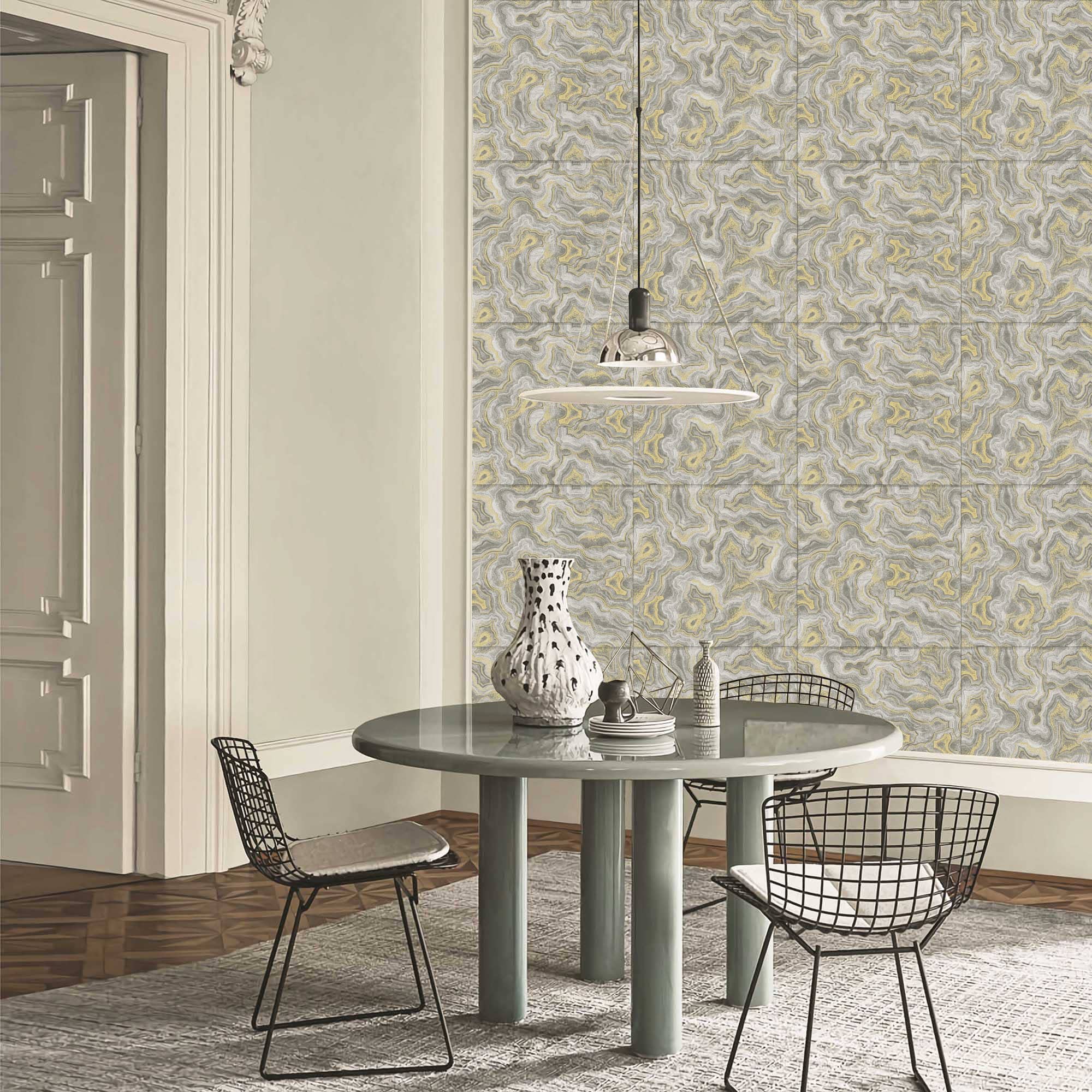Textured Wallpaper Traditional in Grey|Gold