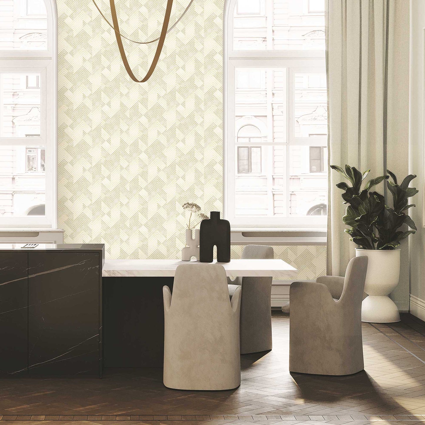 Textured Wallpaper Chevron in Grey|Cream|Gold